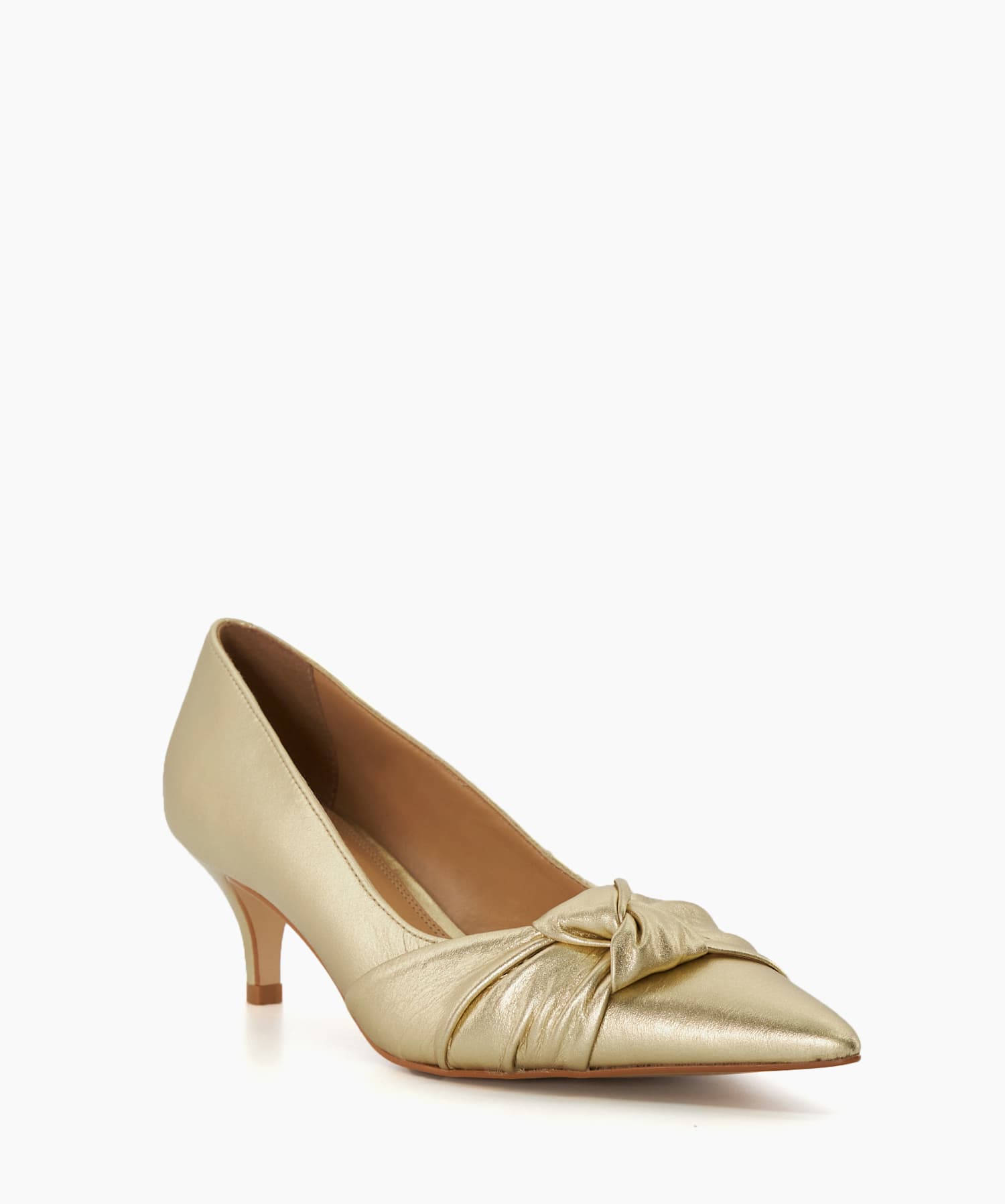 Address Gold Twist Detail Metallic Leather Kitten Heeled Courts