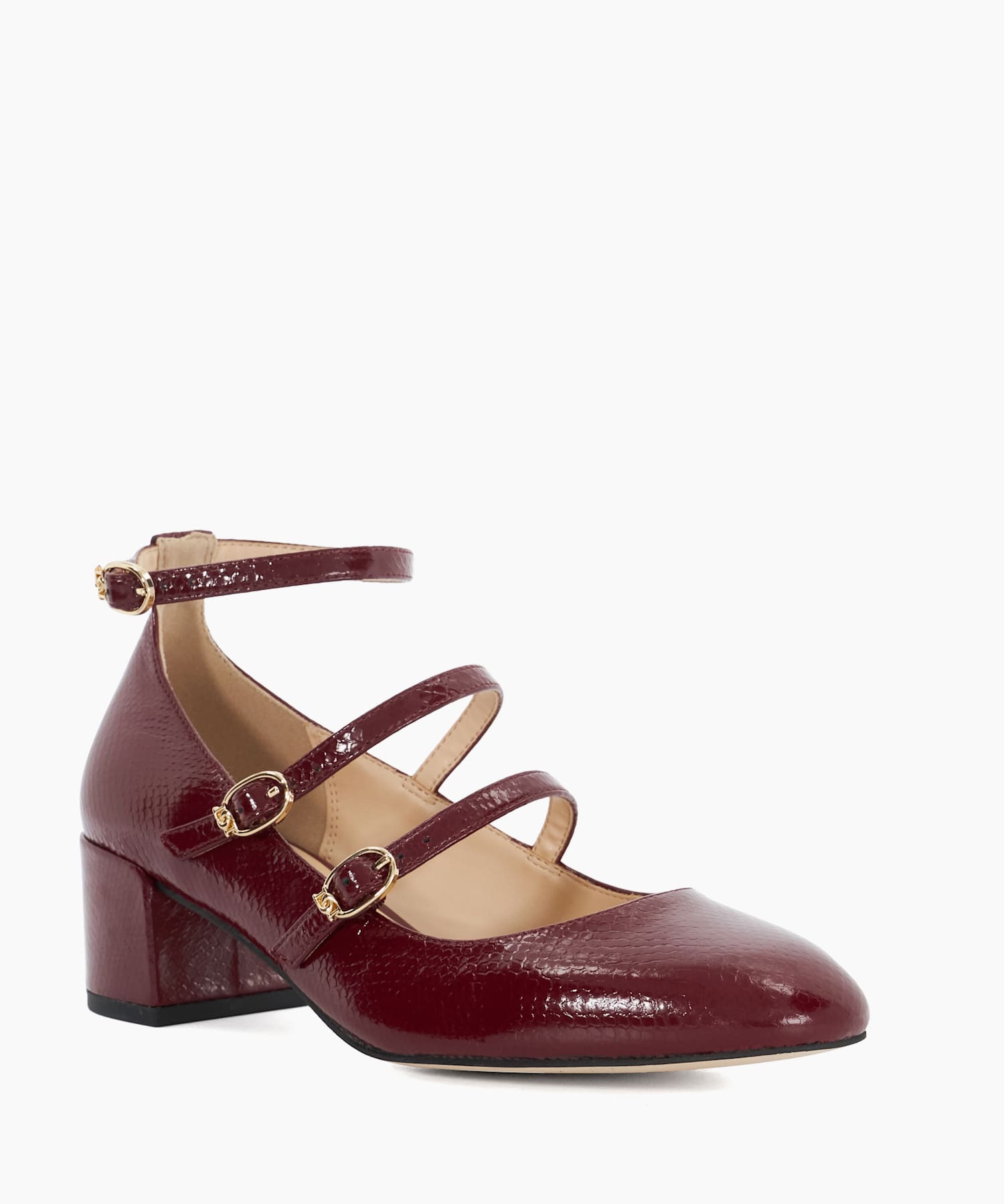 Approach Burgundy Croc Effect Low Heel Court Shoes Dune London