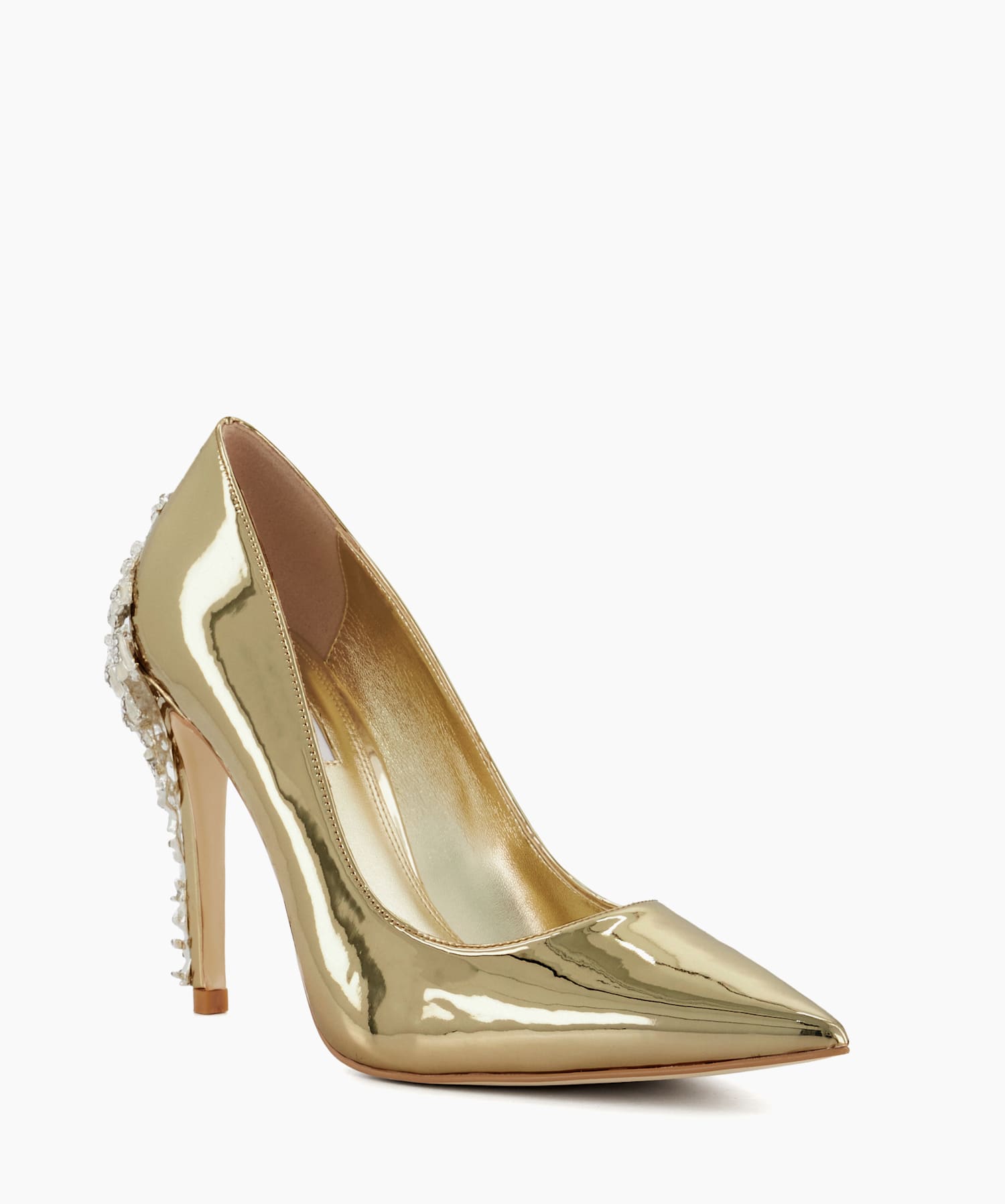 Audley GOLD SYNTHETIC Enamel Stiletto Metallic Courts Dune London