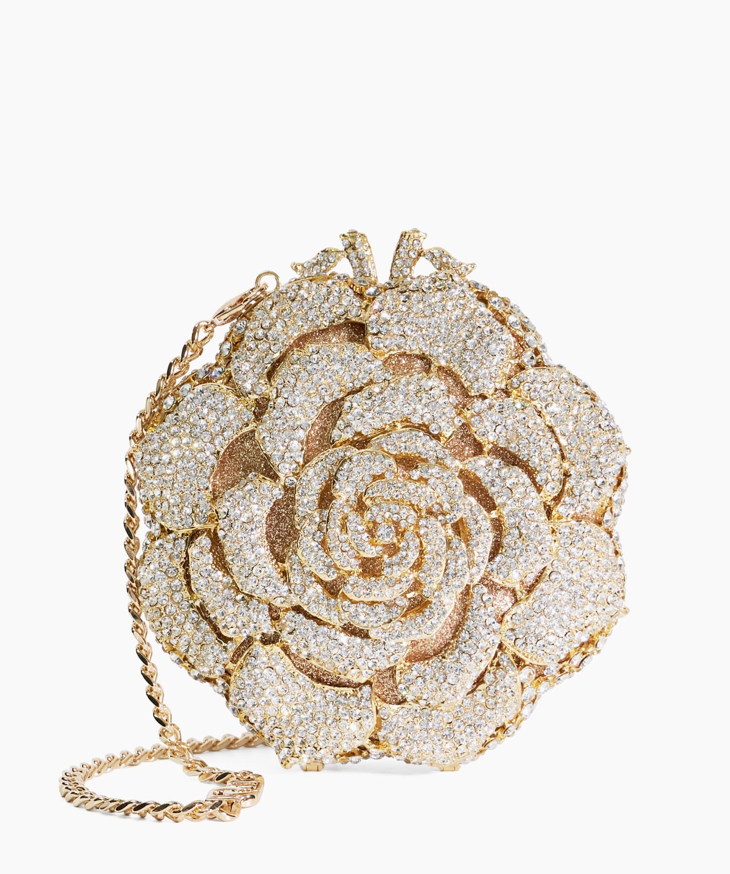 Rose assamble gold diamante clutch