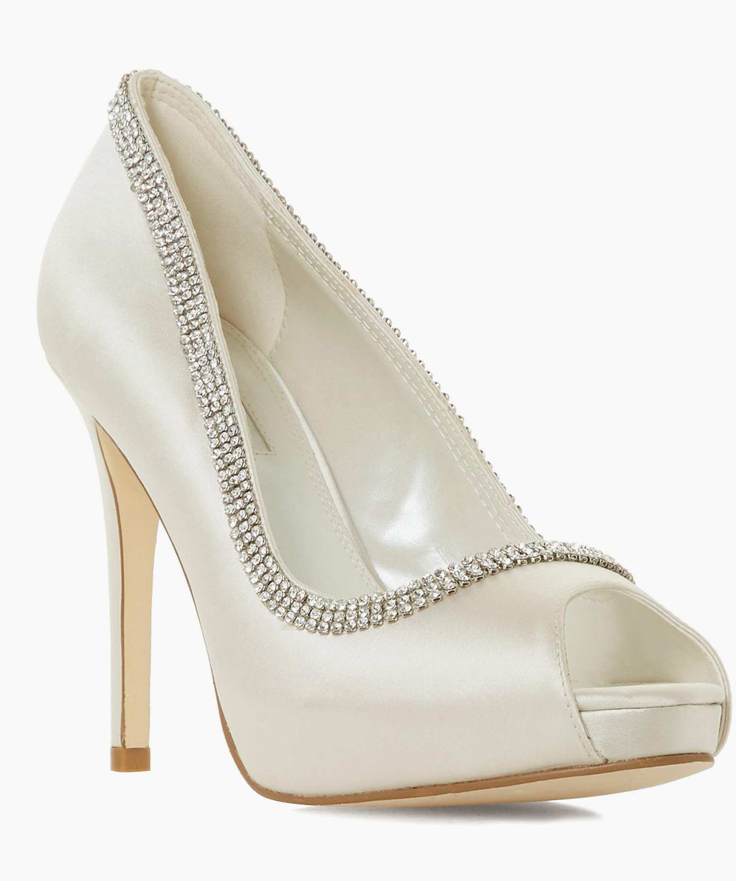 Charmed Ivory Diamante Peep Toe Platform Wedding Shoes Dune London