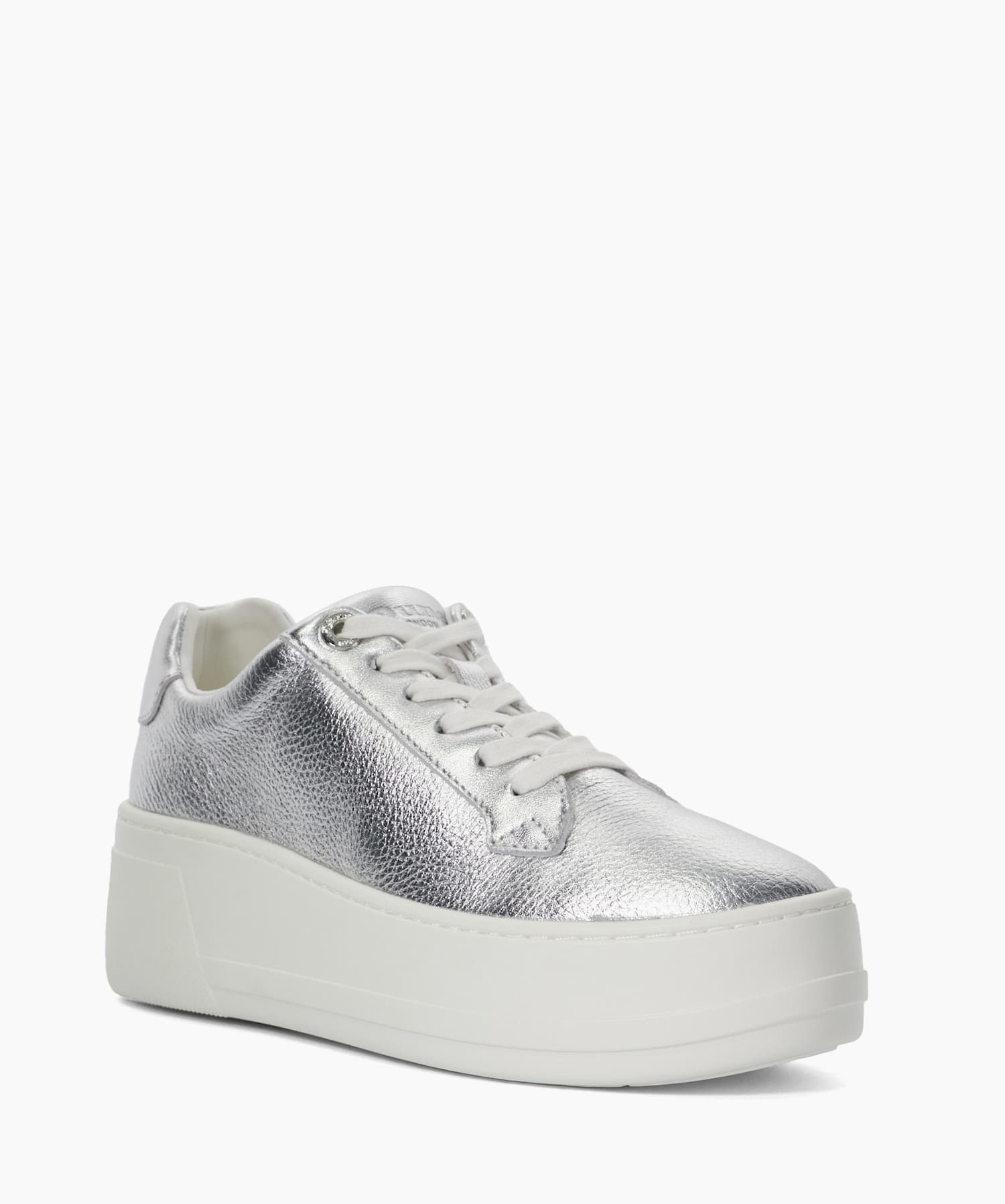 Episode Silver Metallic Flatform Trainers Dune London