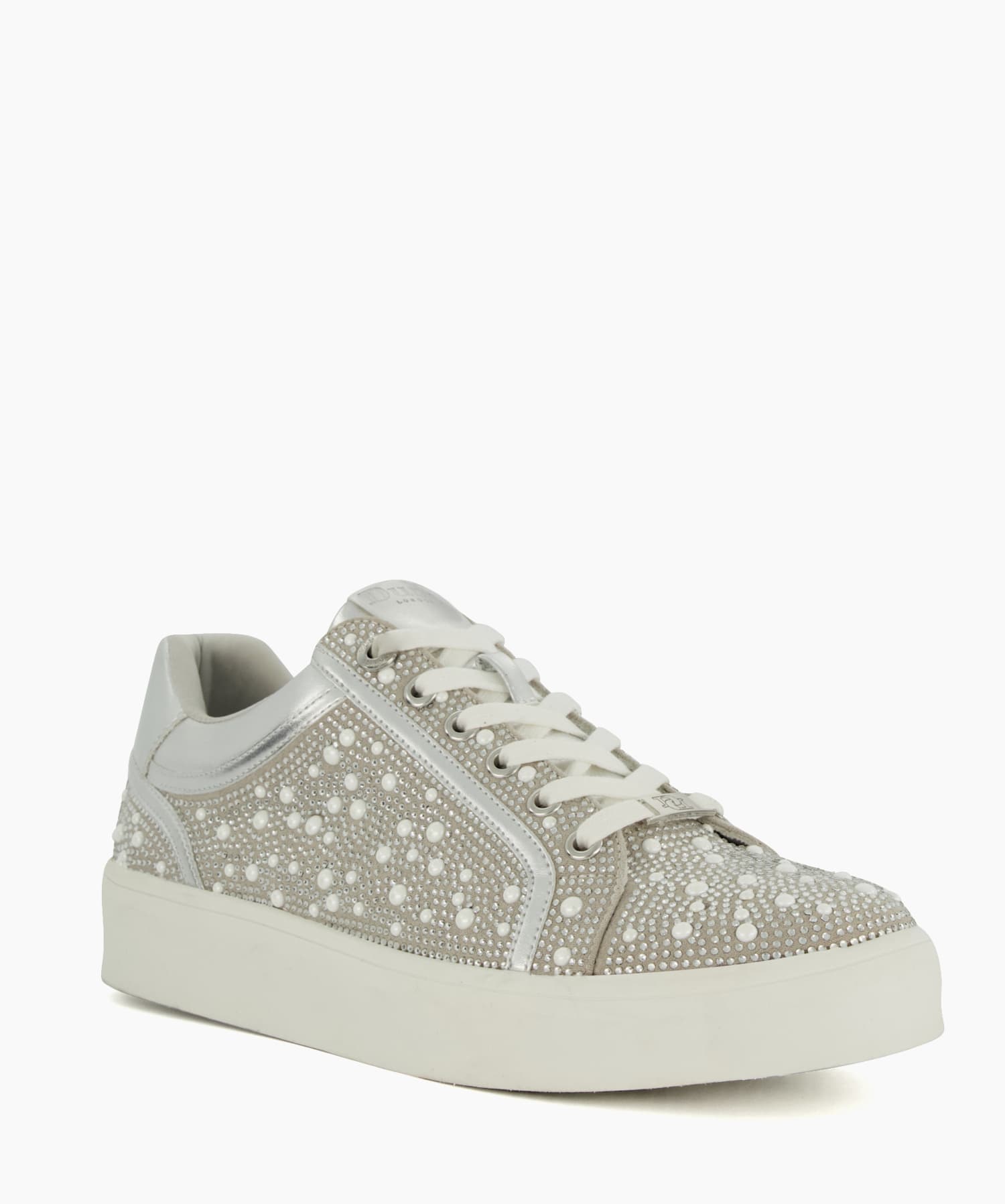 Everleas Silver Diamante Embellished Metallic Trainers Dune London