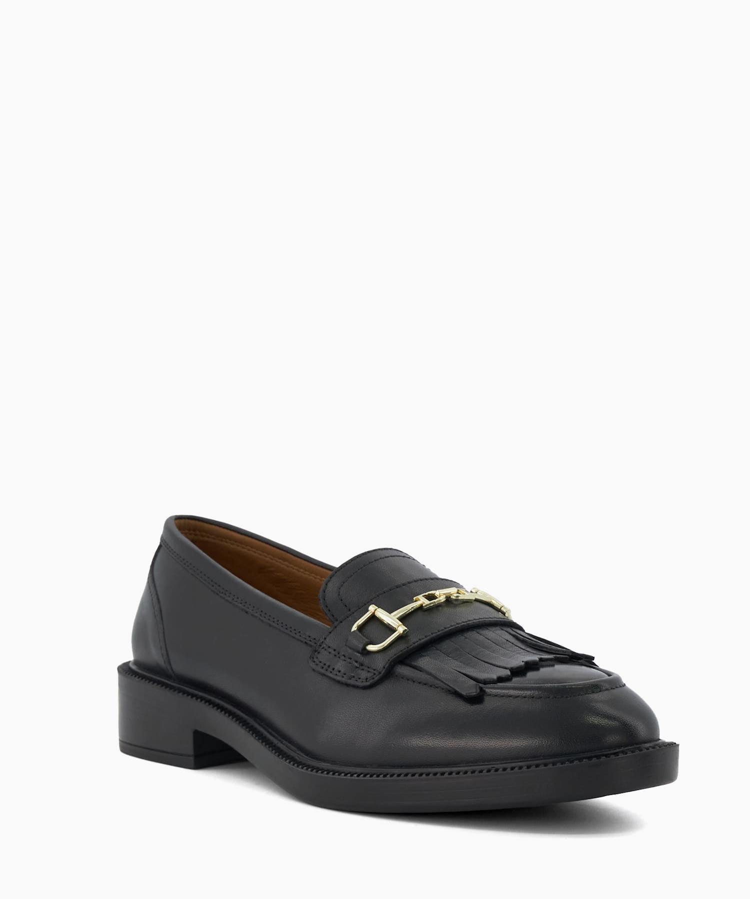 Office fisher chunky black leather fringed buckle deals loafers