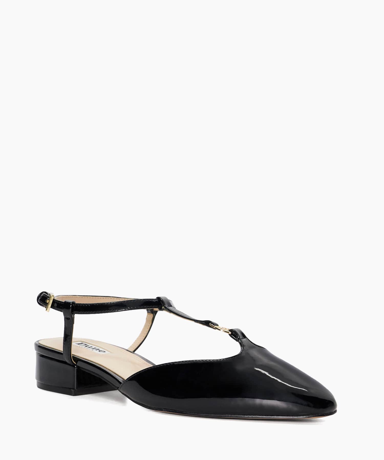 Heya Black Patent T Bar Open Courts Dune London