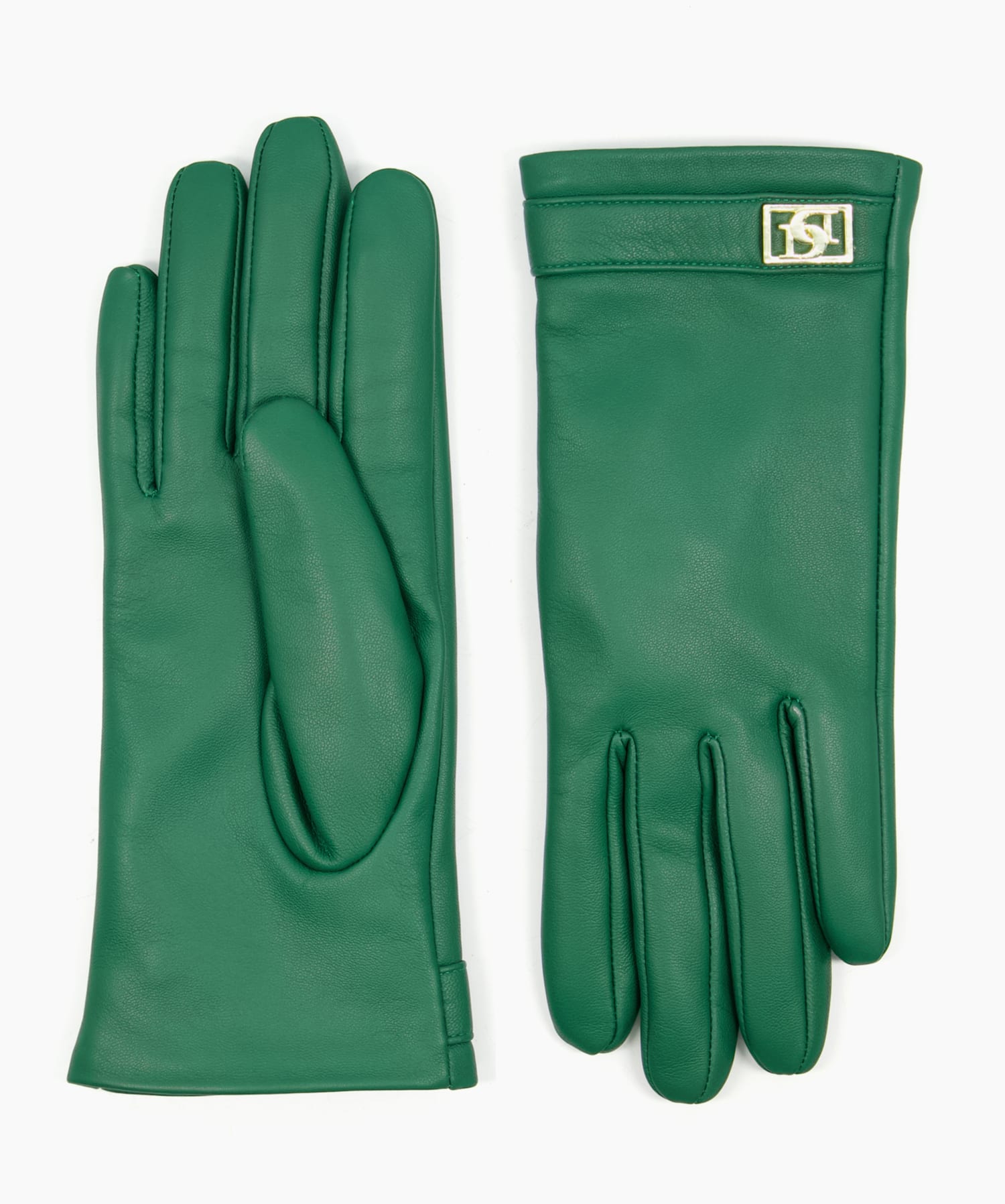 Ladies dark top green leather gloves