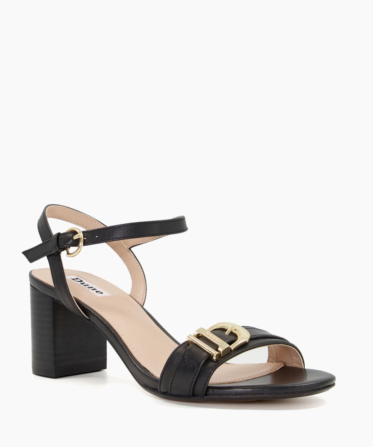 Jessie Black Buckle Strap Block Heel Sandals Dune London