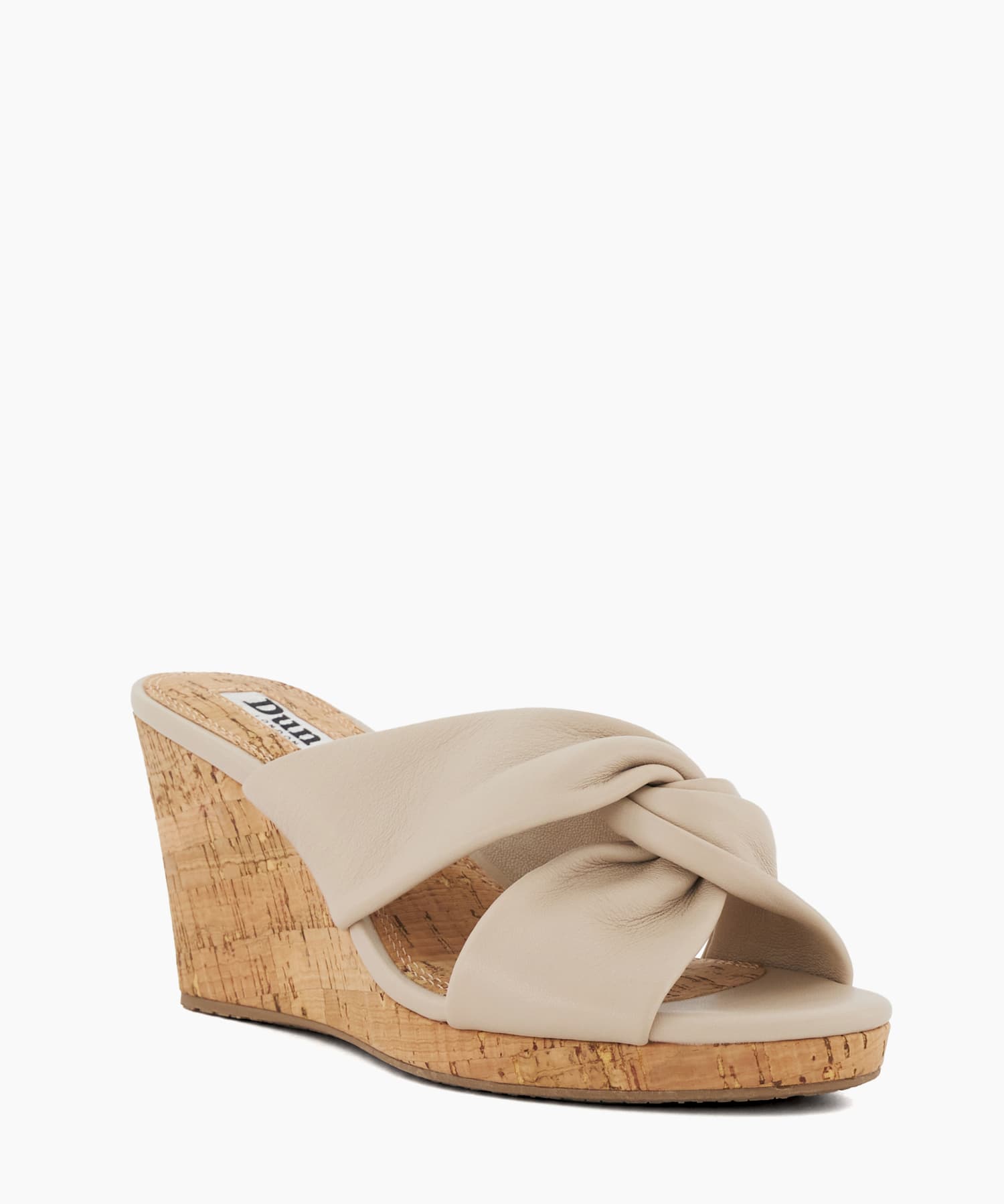 Kacee Ecru Knot Detail Leather Cork Wedge Sandals Dune London
