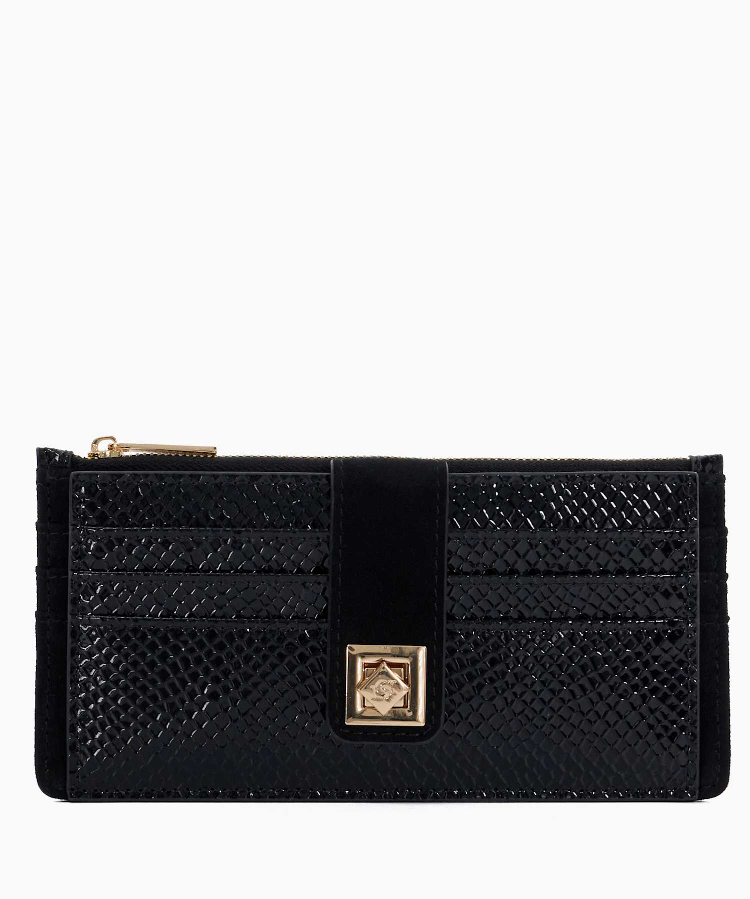 Karlos Black Turn Lock Croc Effect Purse Dune London