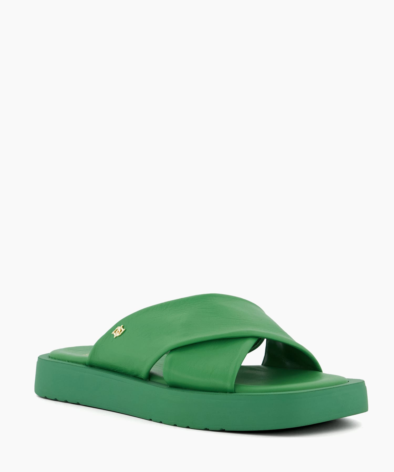 Liquor Green Leather Flat Sandals Dune London