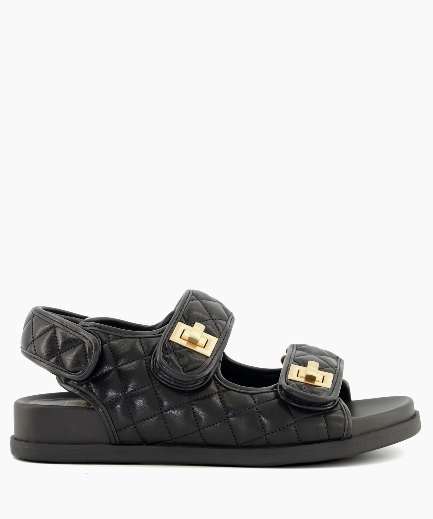 Locke Black Turn Lock Detail Quilted Flat Sandals Dune London