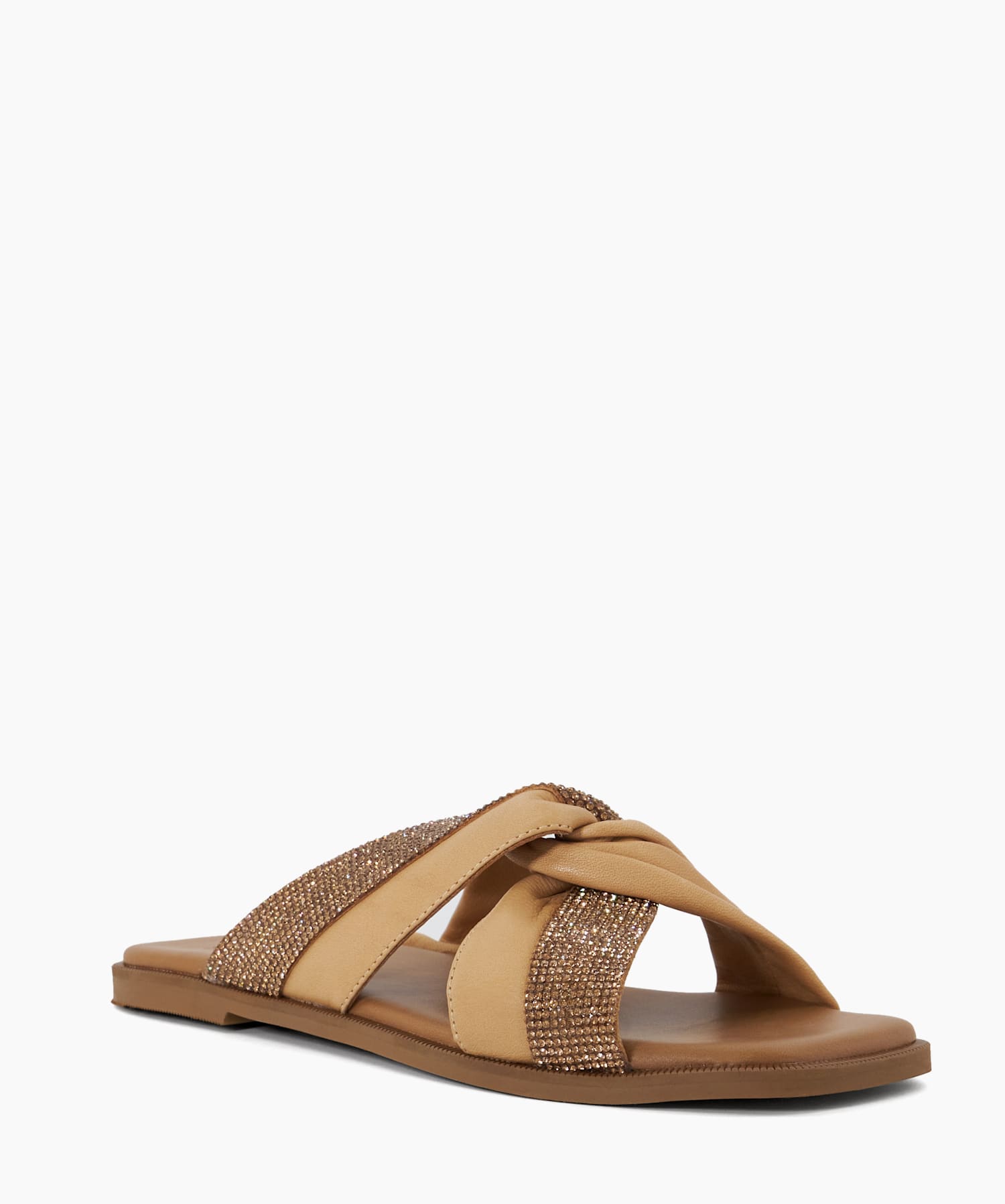 Lossey Camel Diamante Twist Knot Leather Flat Sandals Dune London
