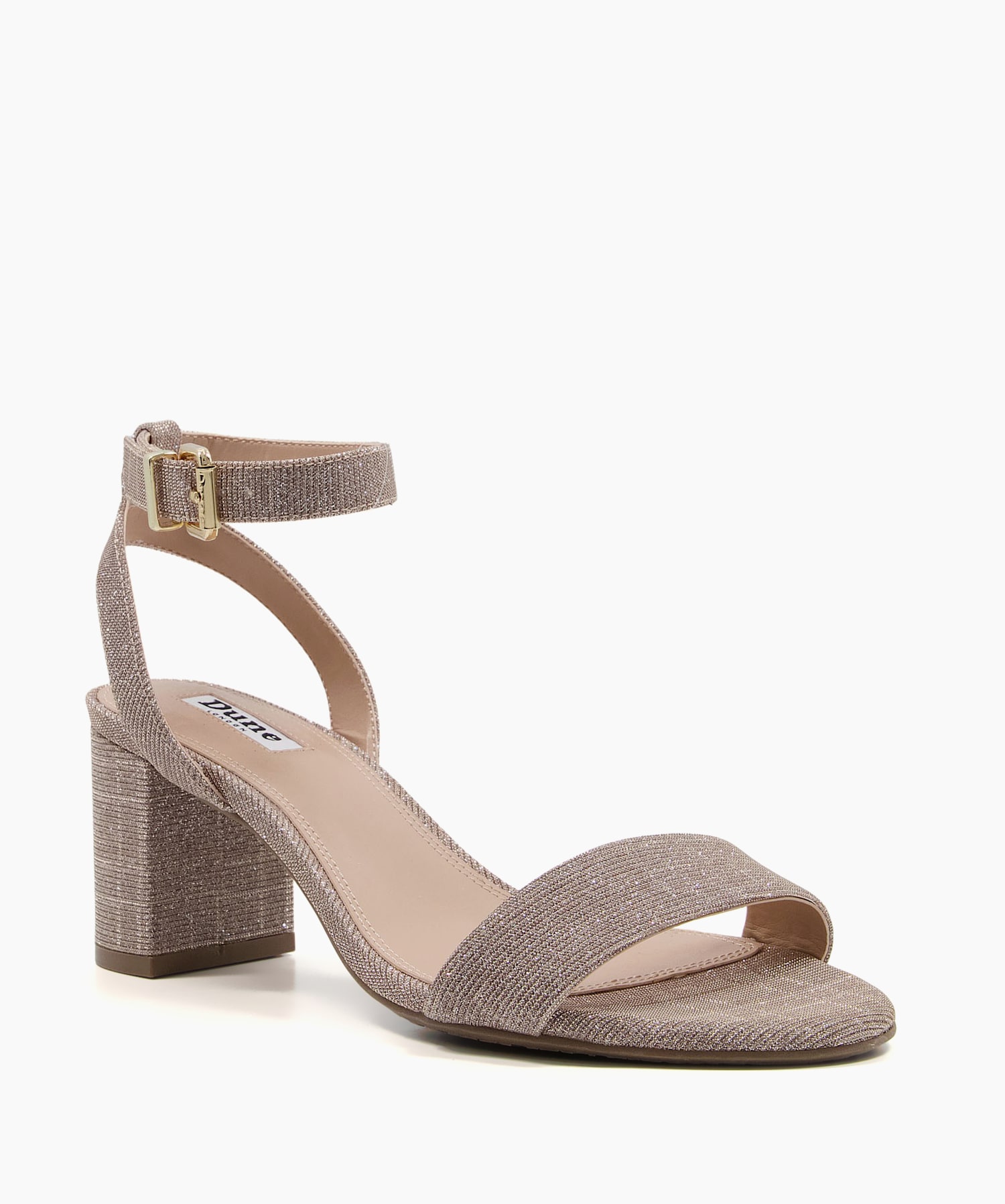 Meye Rose Gold Block Heel Sandals Dune London