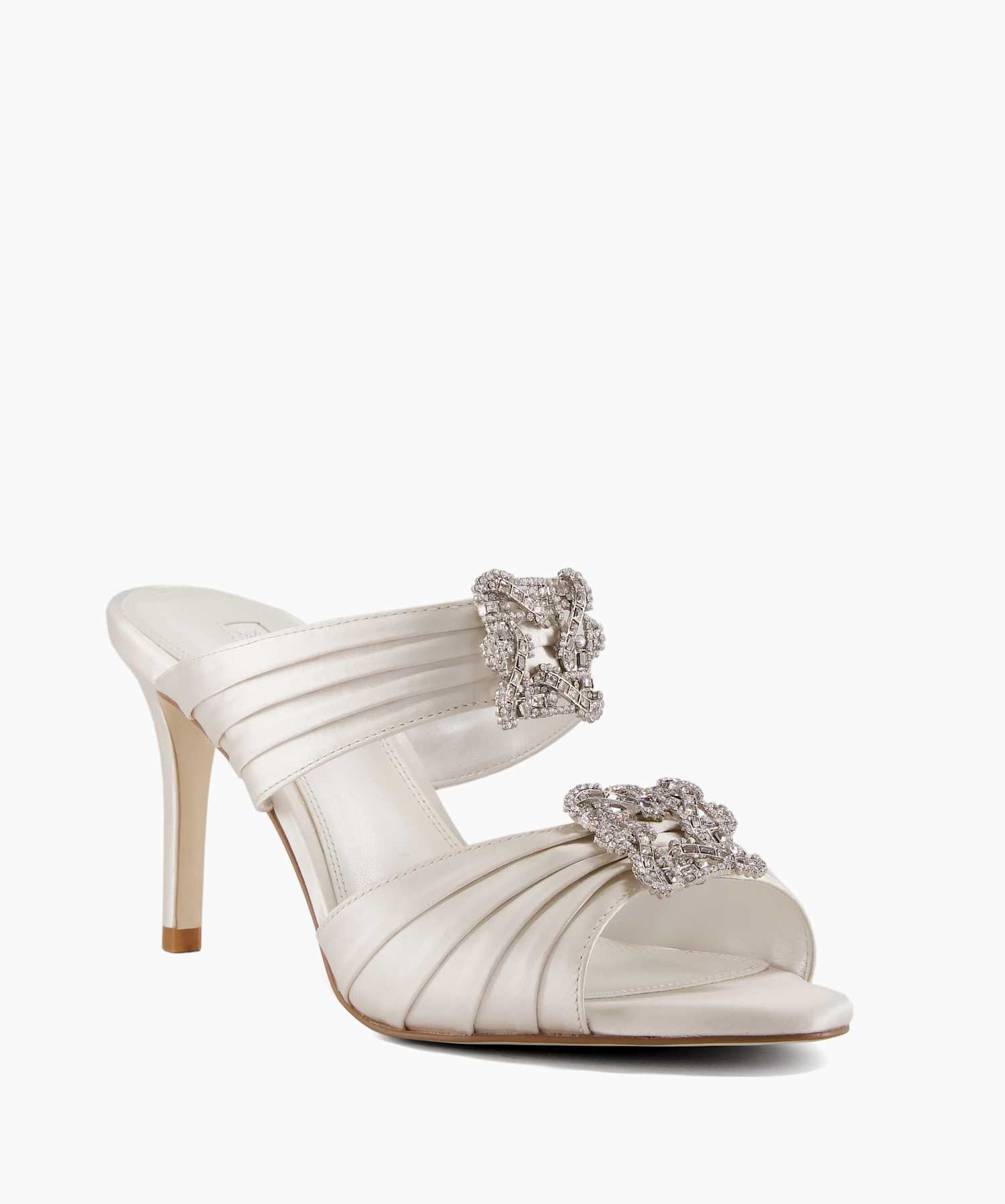 Midnight Ivory, Crystal Brooch Heeled Mules | Dune London 