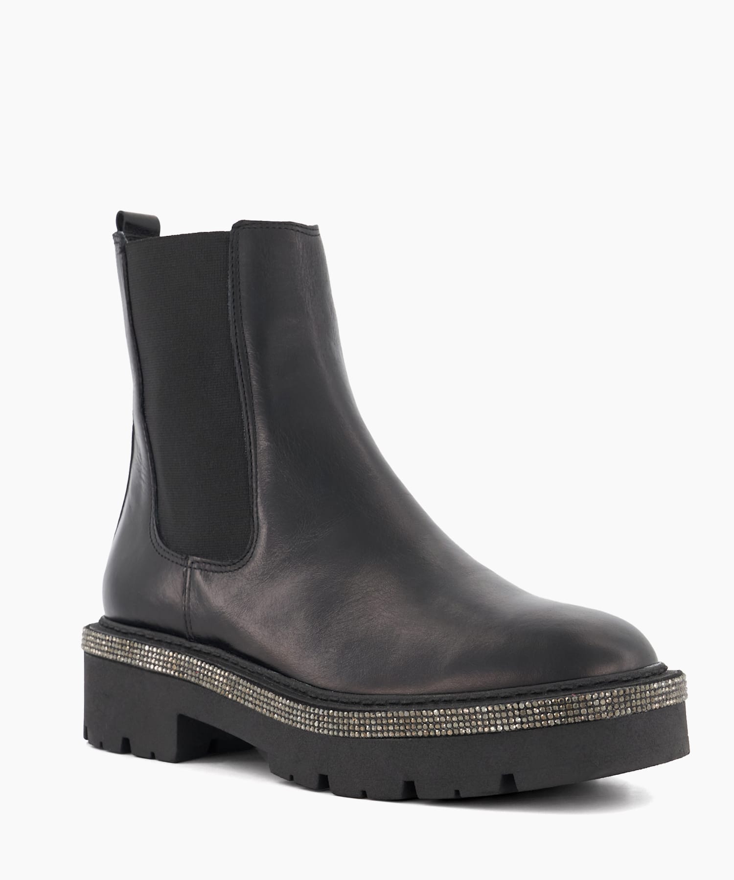 Panics Black Diamante Trim Leather Chelsea Boots Dune London