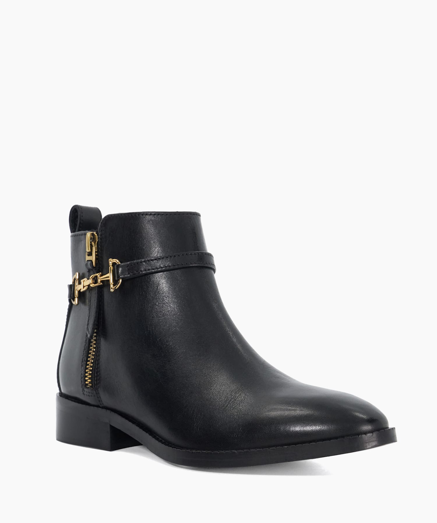 Parklyn Black Leather Buckle Detail Ankle Boots Dune London