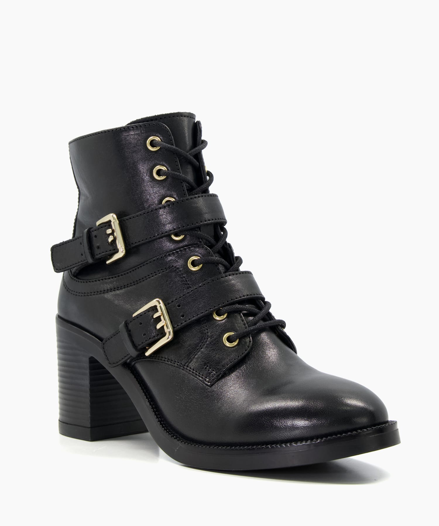 Dune risky black shop leather buckle ankle boot