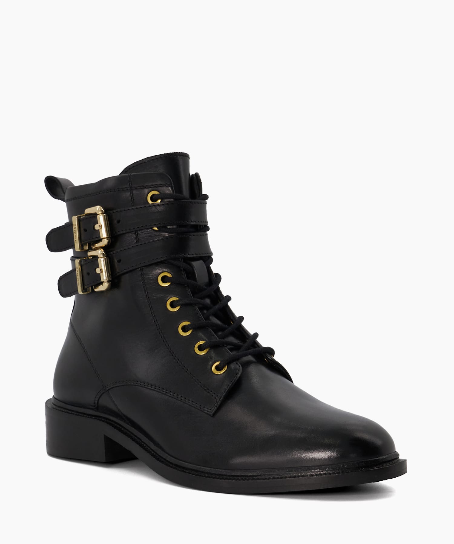 Dune risky black leather buckle hotsell ankle boot