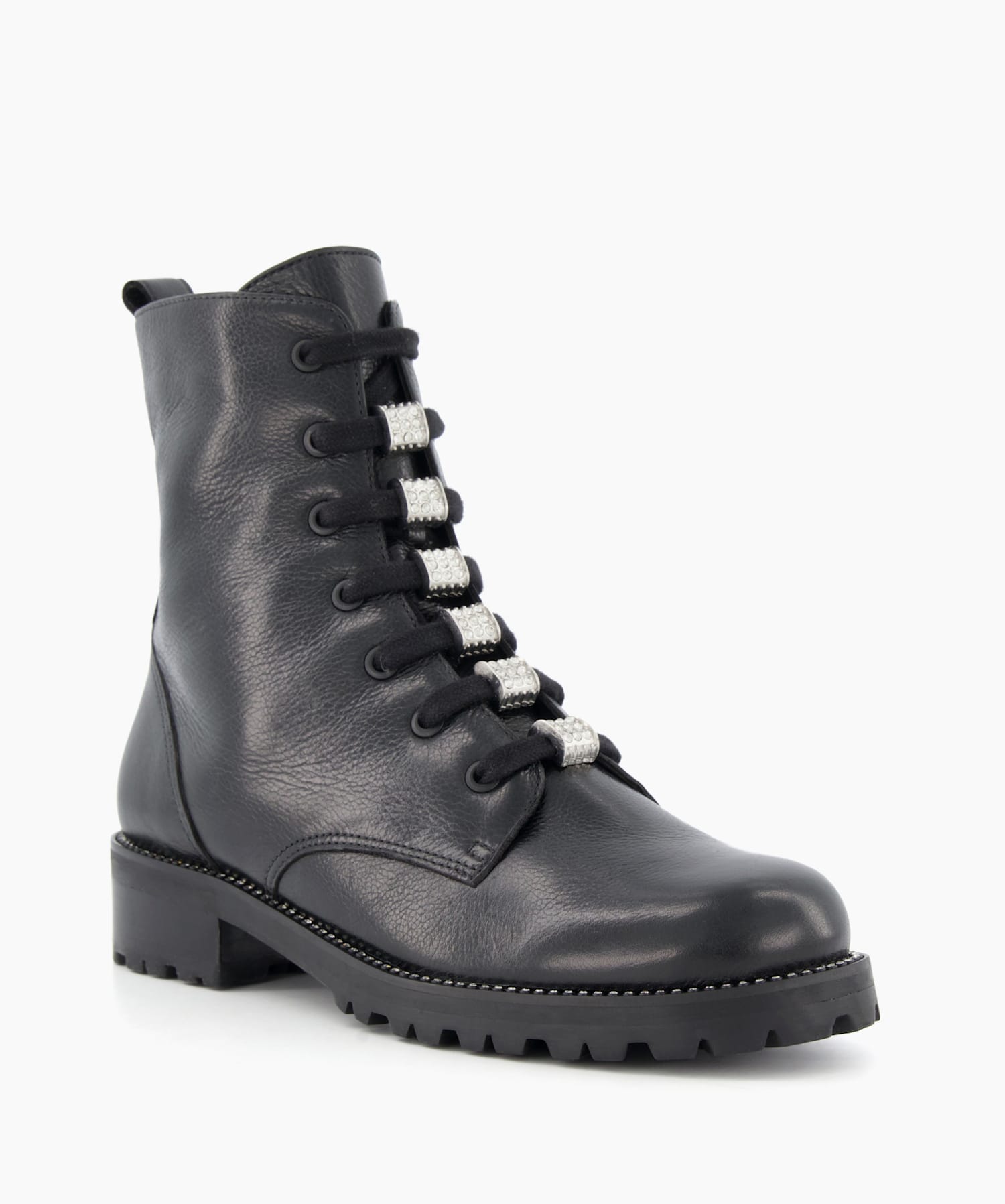 Pinney Black Lace Up Embellished Ankle Boots Dune London
