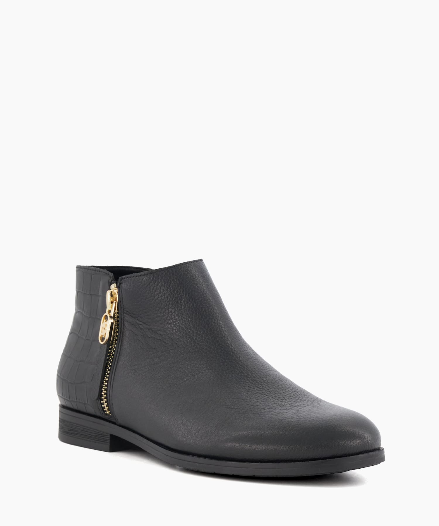 Pond Black Croc Effect Trim Leather Ankle Boots Dune London