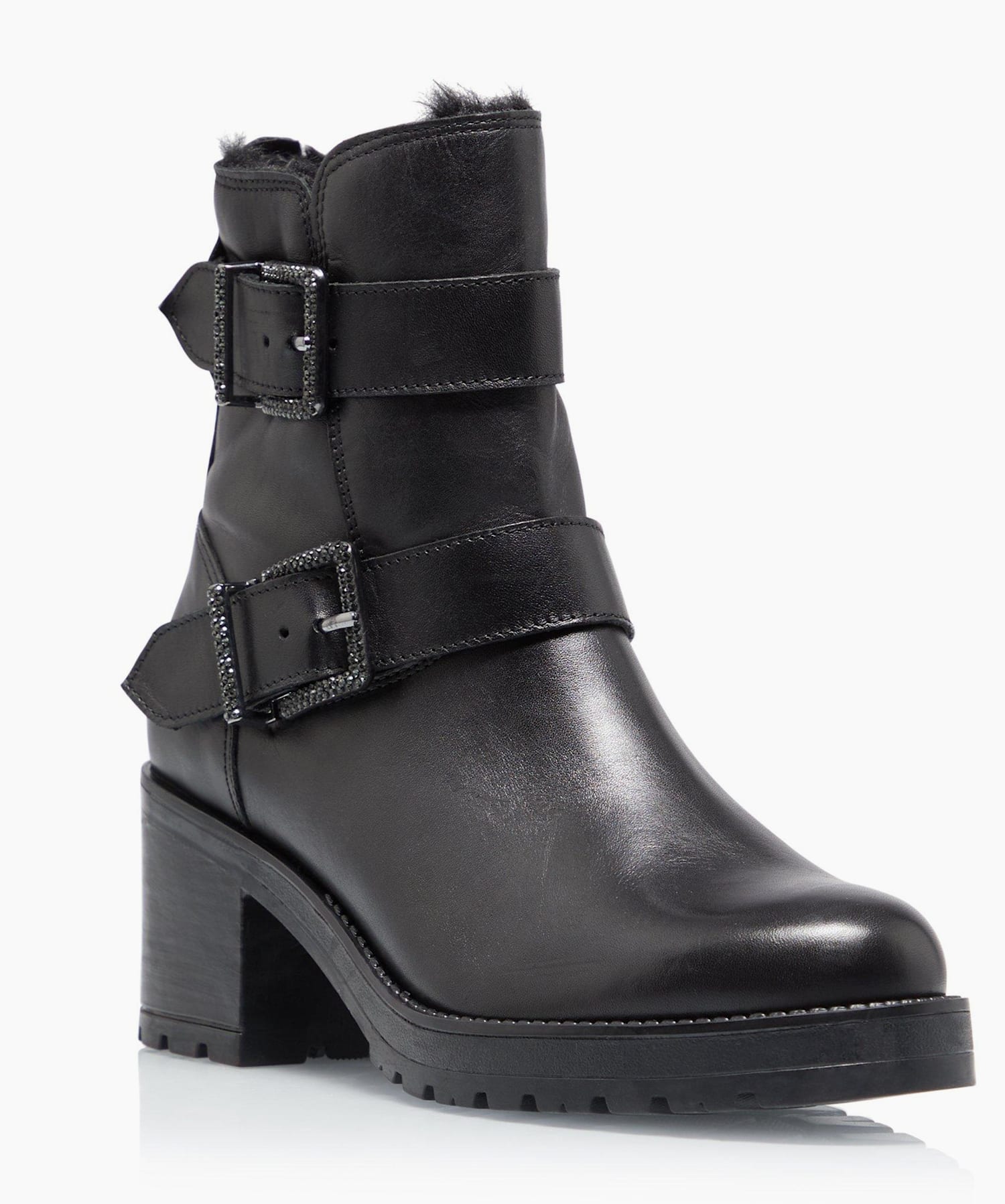 Dune risky black leather buckle ankle boot shop