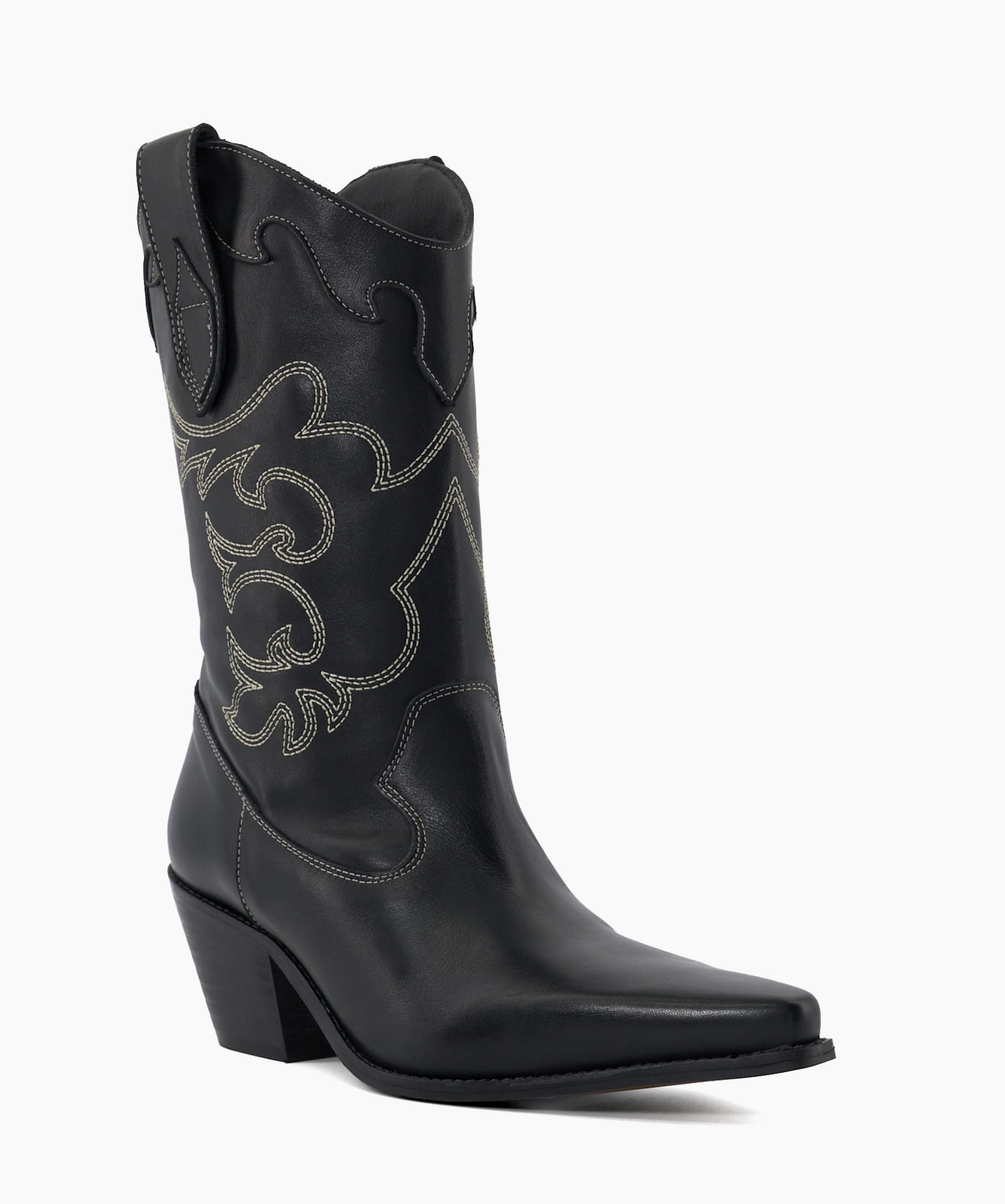 Prickly Black Leather Black Calf Length Boots Dune London