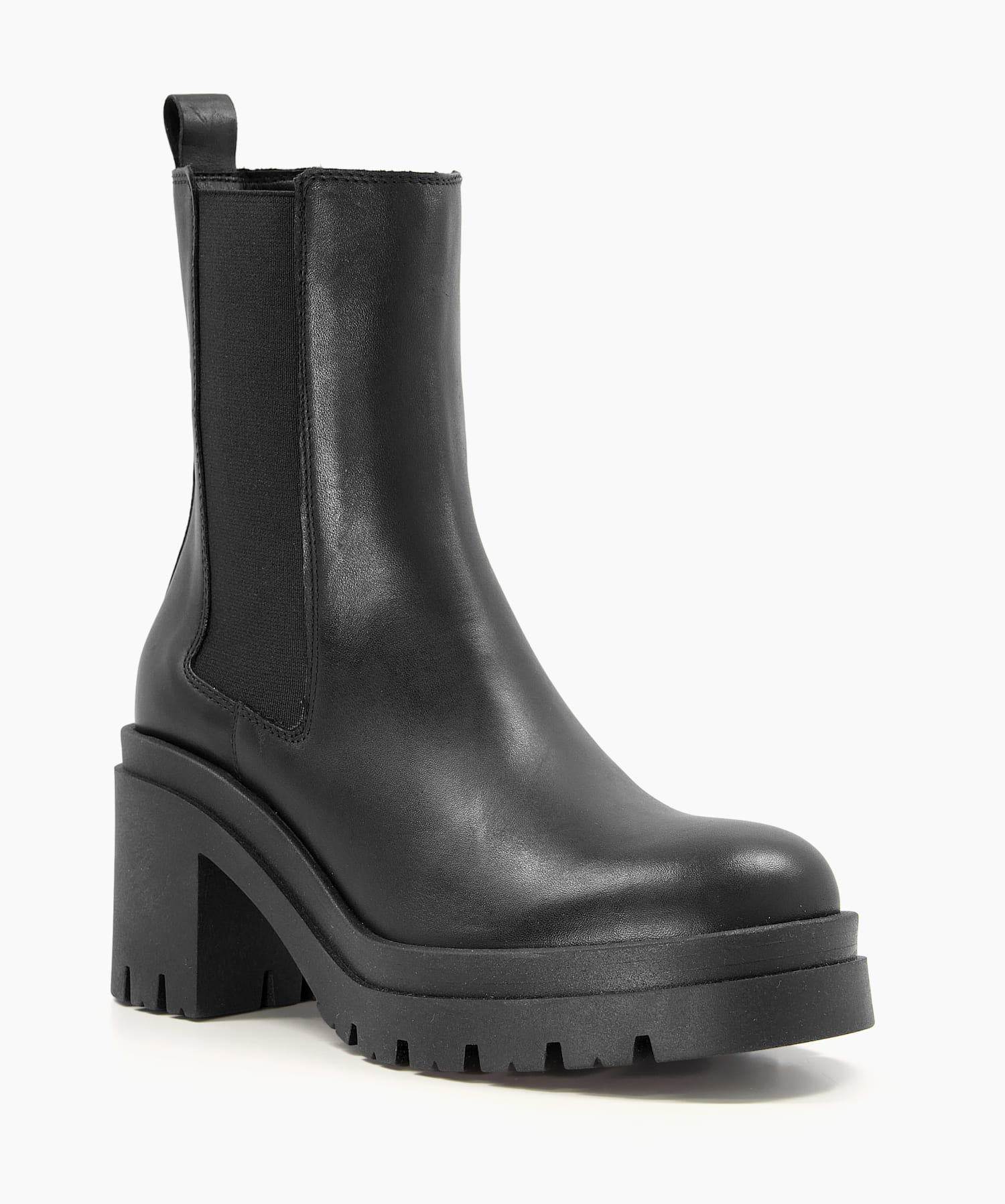 Prized Black Chunky Leather Block Heel Chelsea Boots Dune London