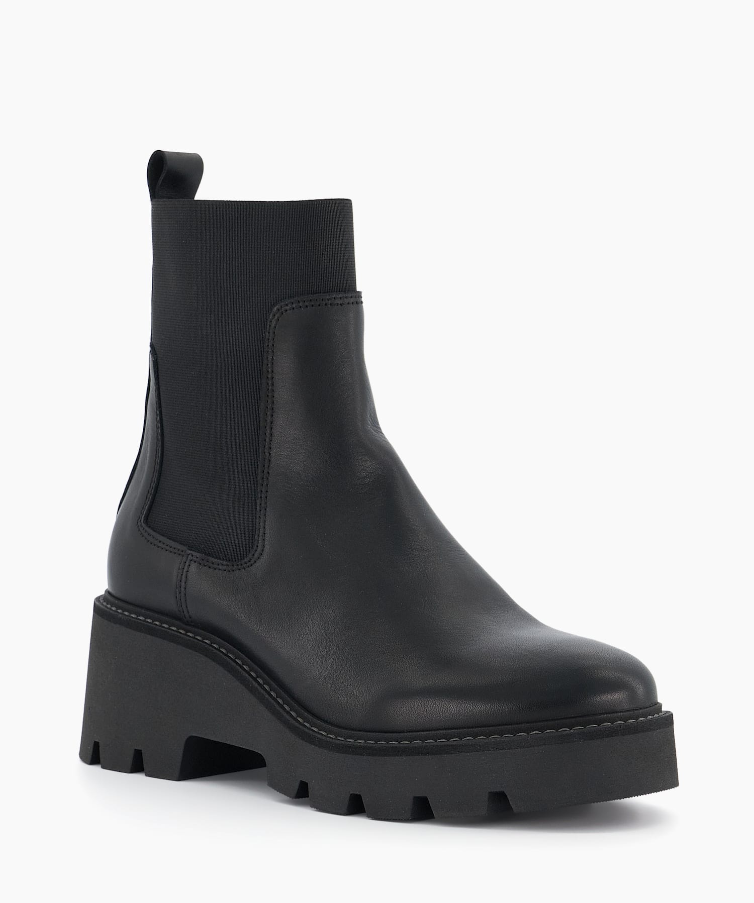 Propose Black Leather Medium Wedge Ankle Boots Dune London