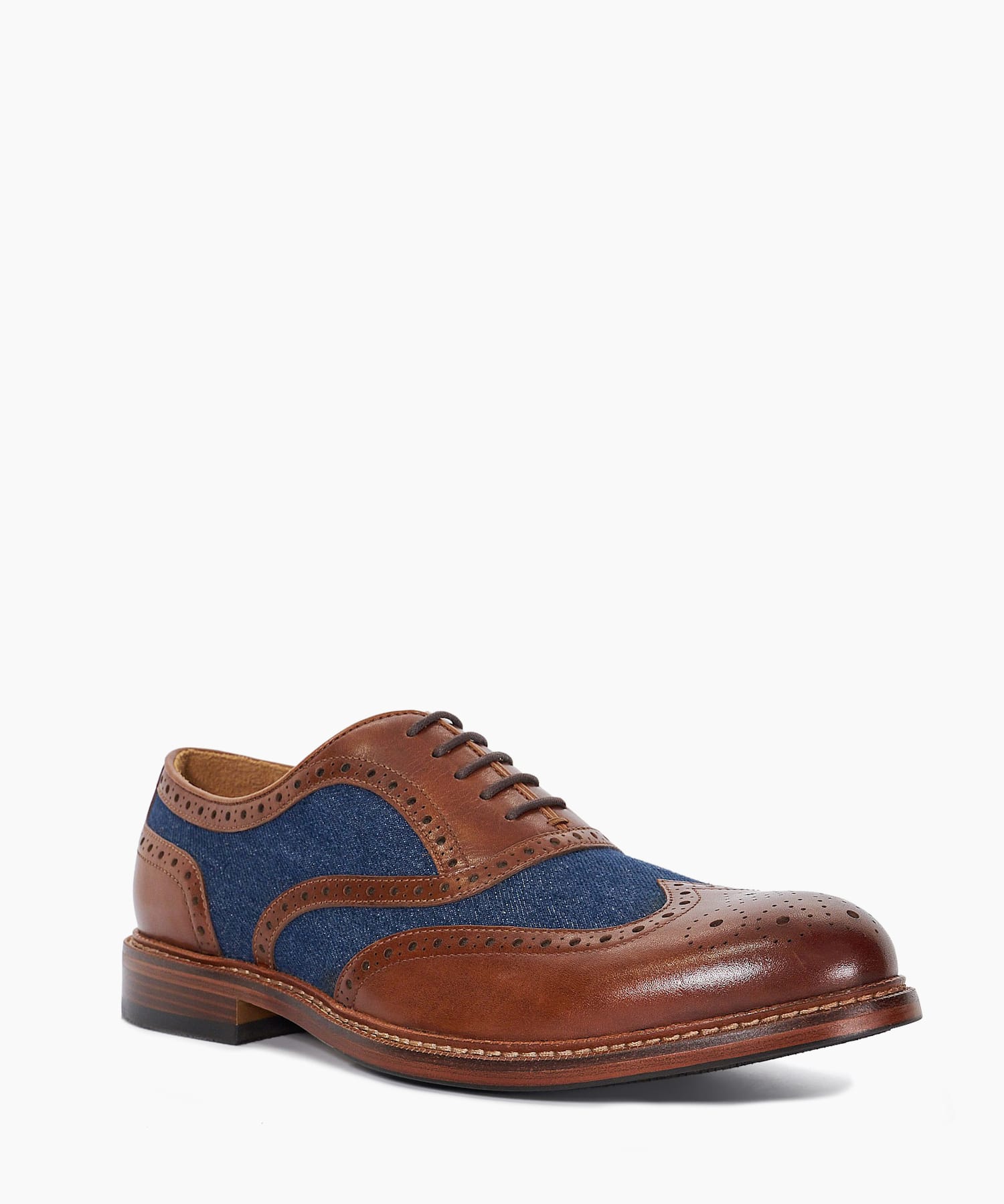 Soar Tan Denim Leather Wingtip Brogue Dune London