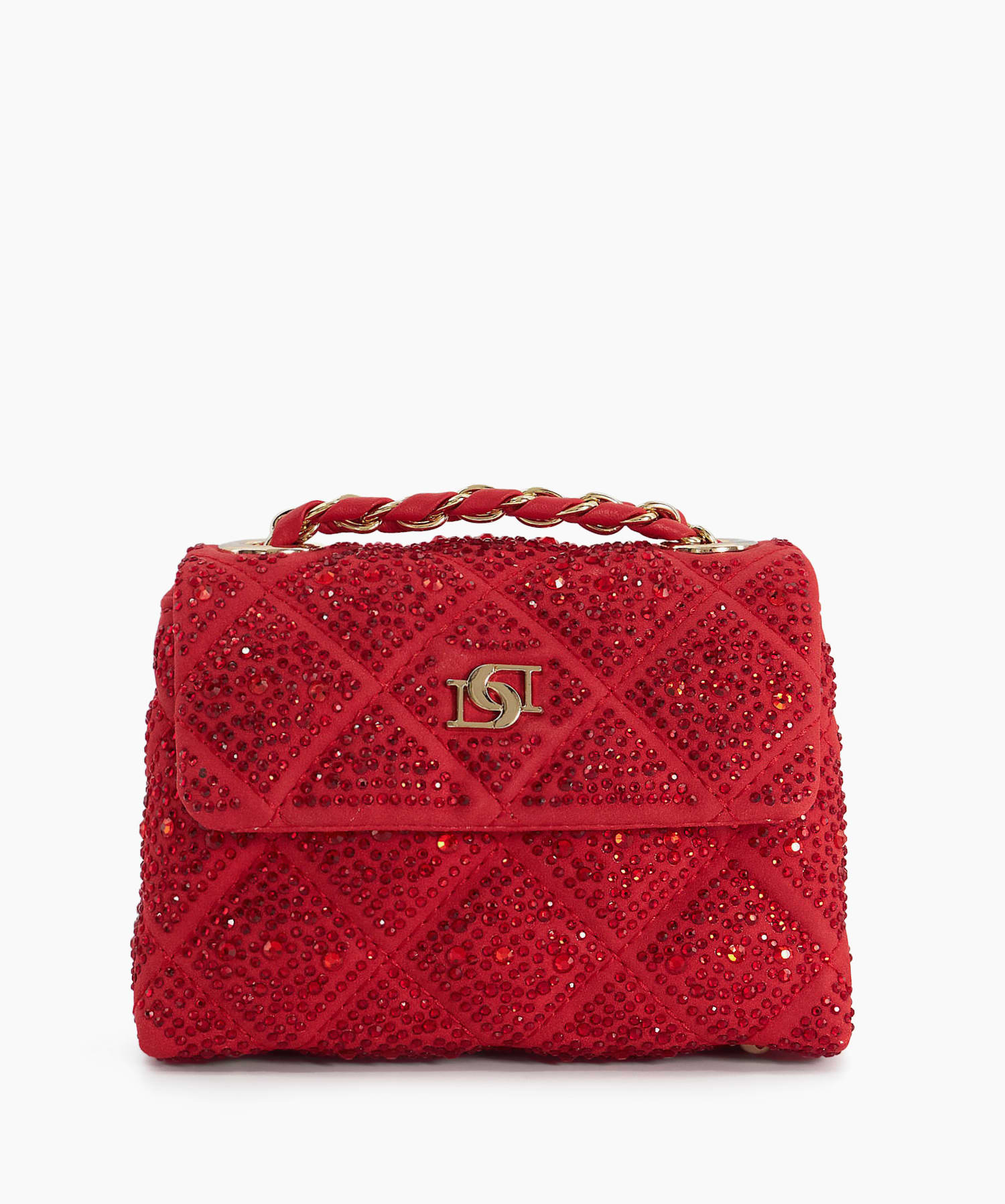 Sparklie Red Small Diamante Quilted Chain Grab Bag Dune London