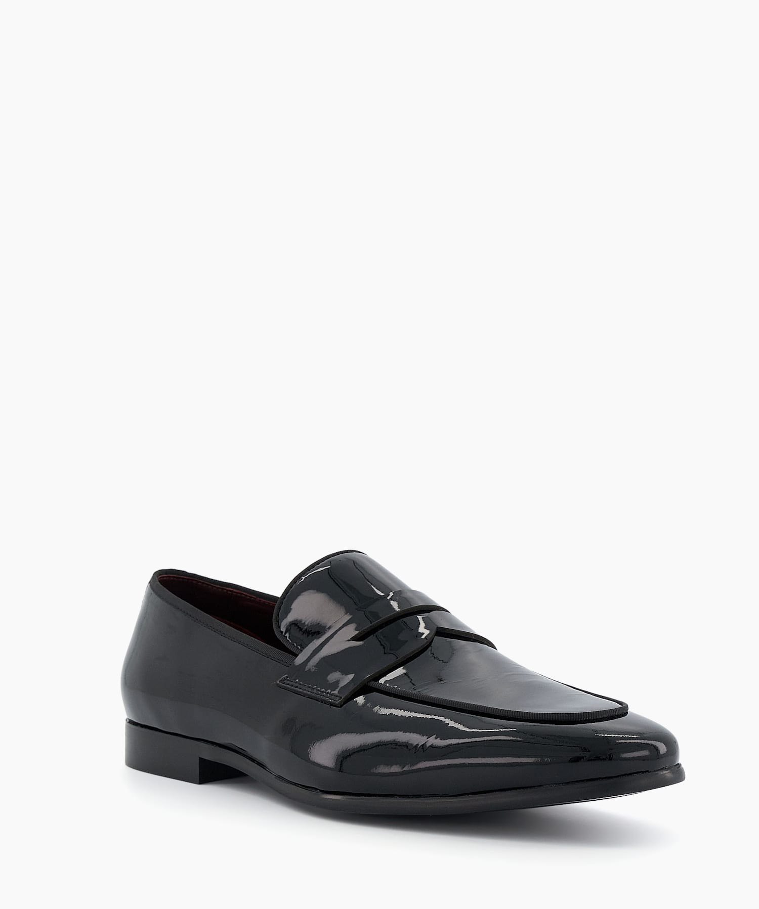 Sterlling Black, Patent Leather Saddle-Trim Loafers | Dune London