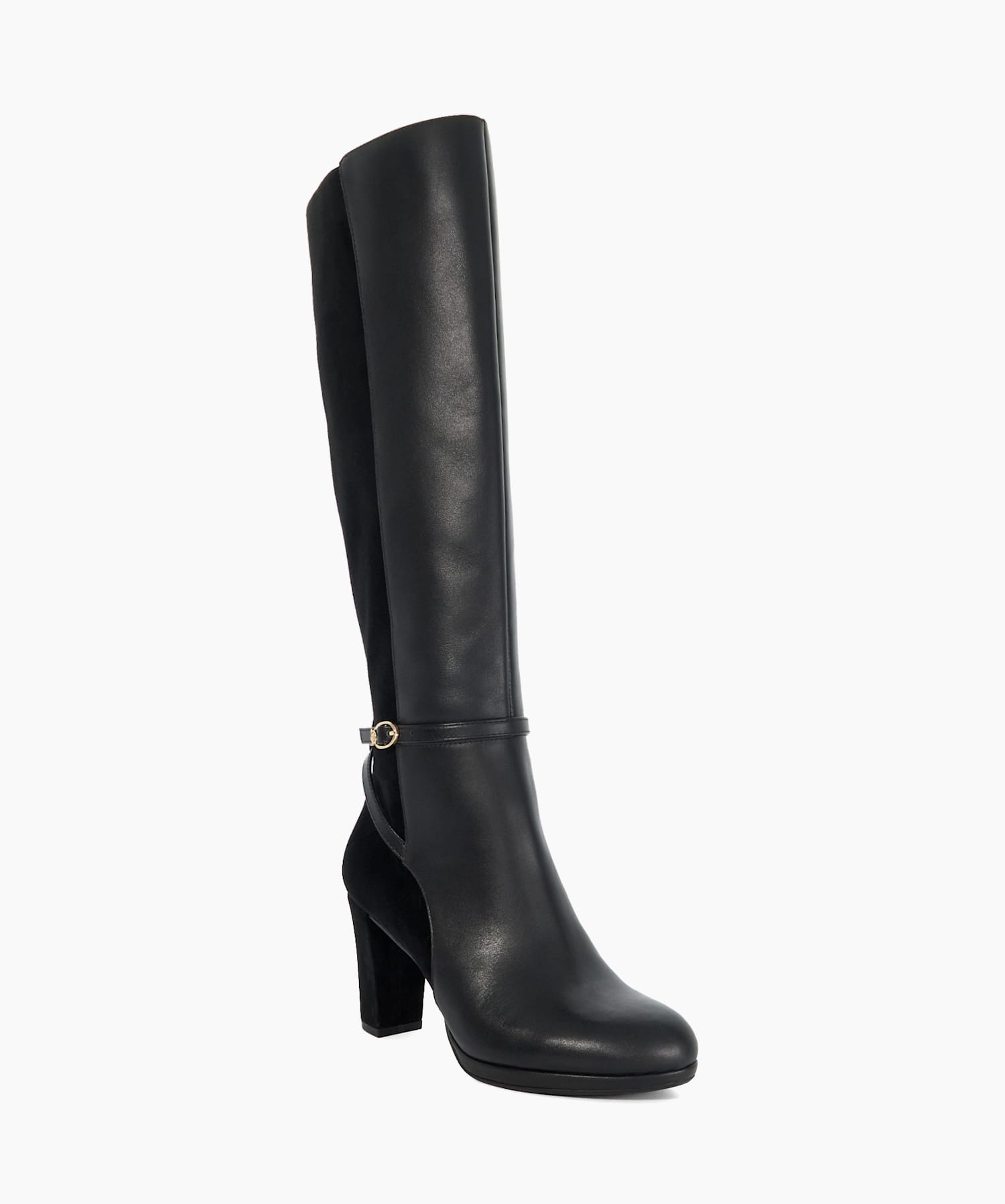 Tariah Black Knee High Block Heel Boots Dune London