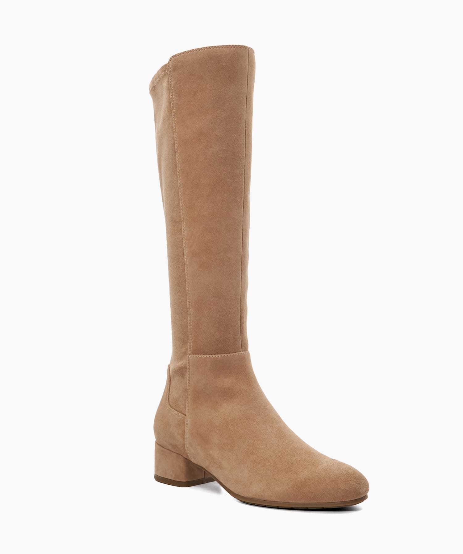 Tayla Caramel Stretch Suede Knee High Boots Dune London