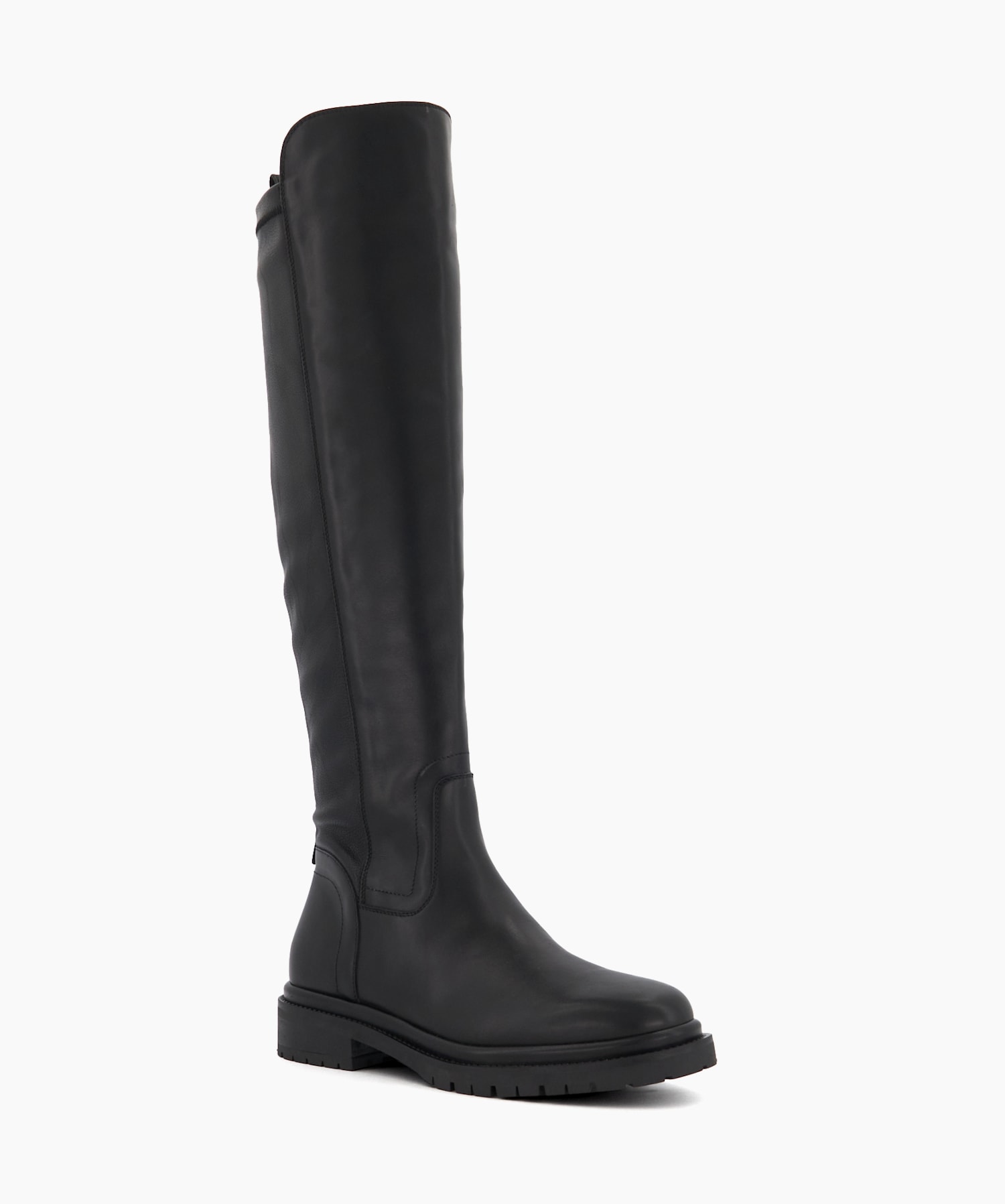 Tempar Black Cleated Sole Leather Knee High Boots Dune London