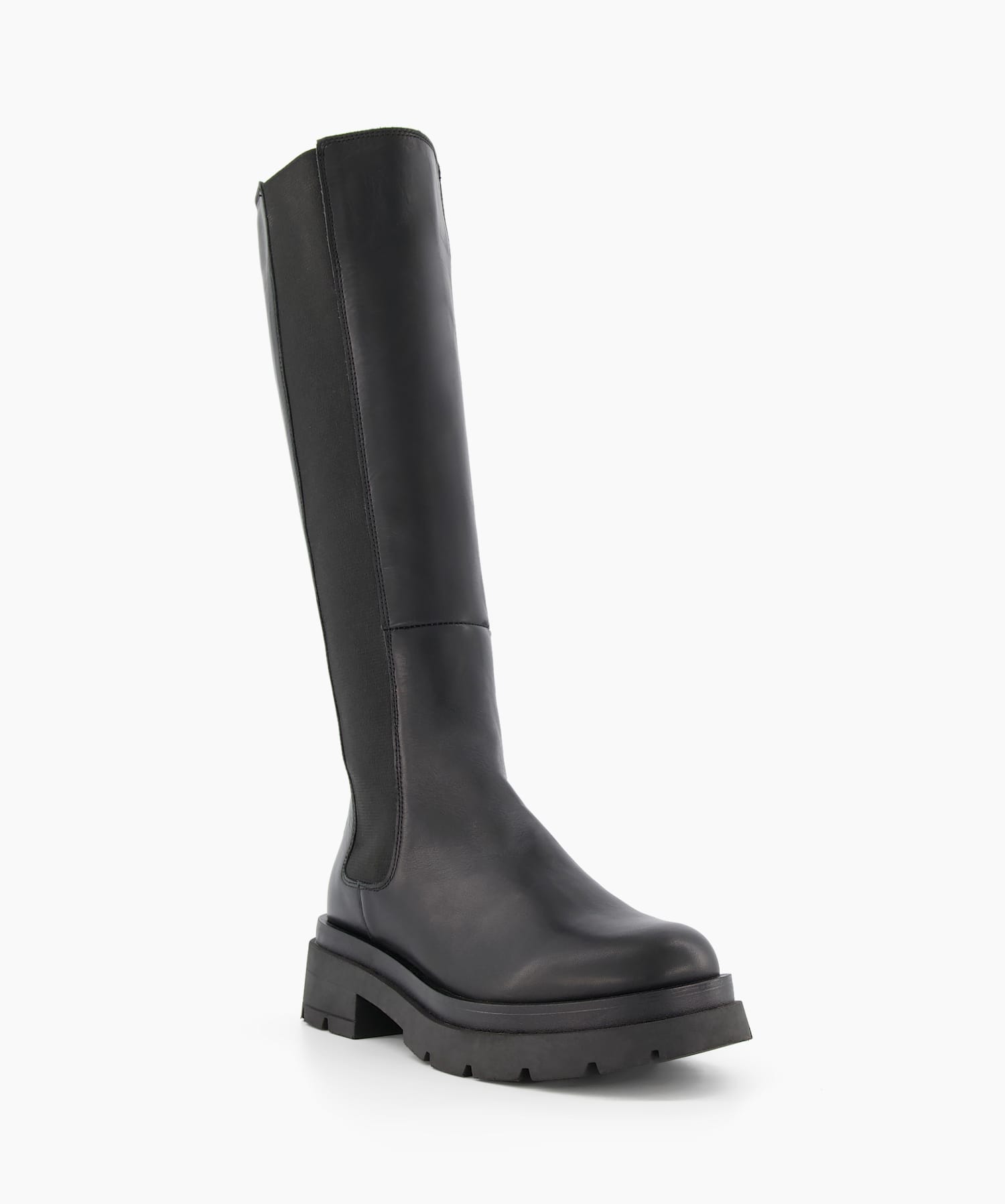 Tempas Black, Chunky-Sole Leather Knee-High Boots