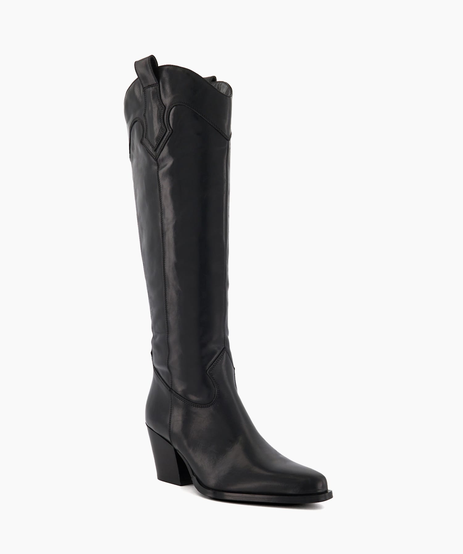 Tennessee Black Leather Knee High Western Boots Dune London
