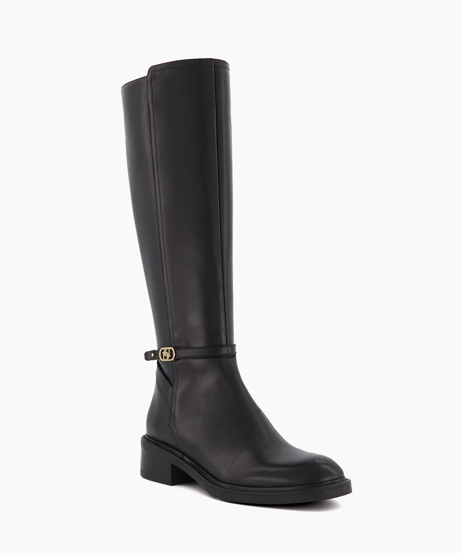 Tia Black, Branded-Buckle Leather Equestrian Boots | Dune London