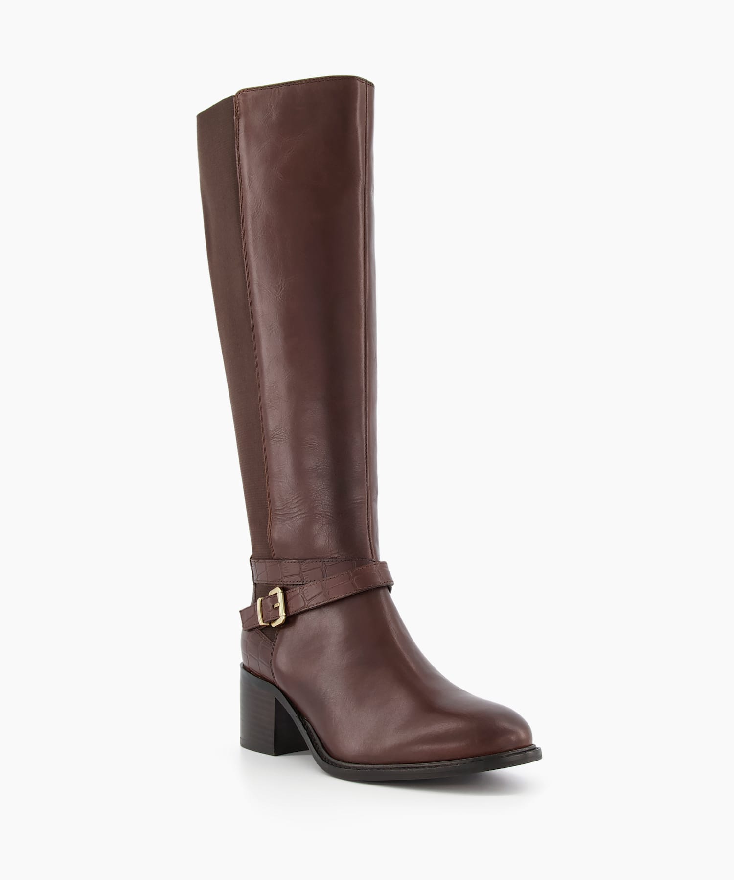 Tildings Brown Knee High Ankle Strap Boots Dune London