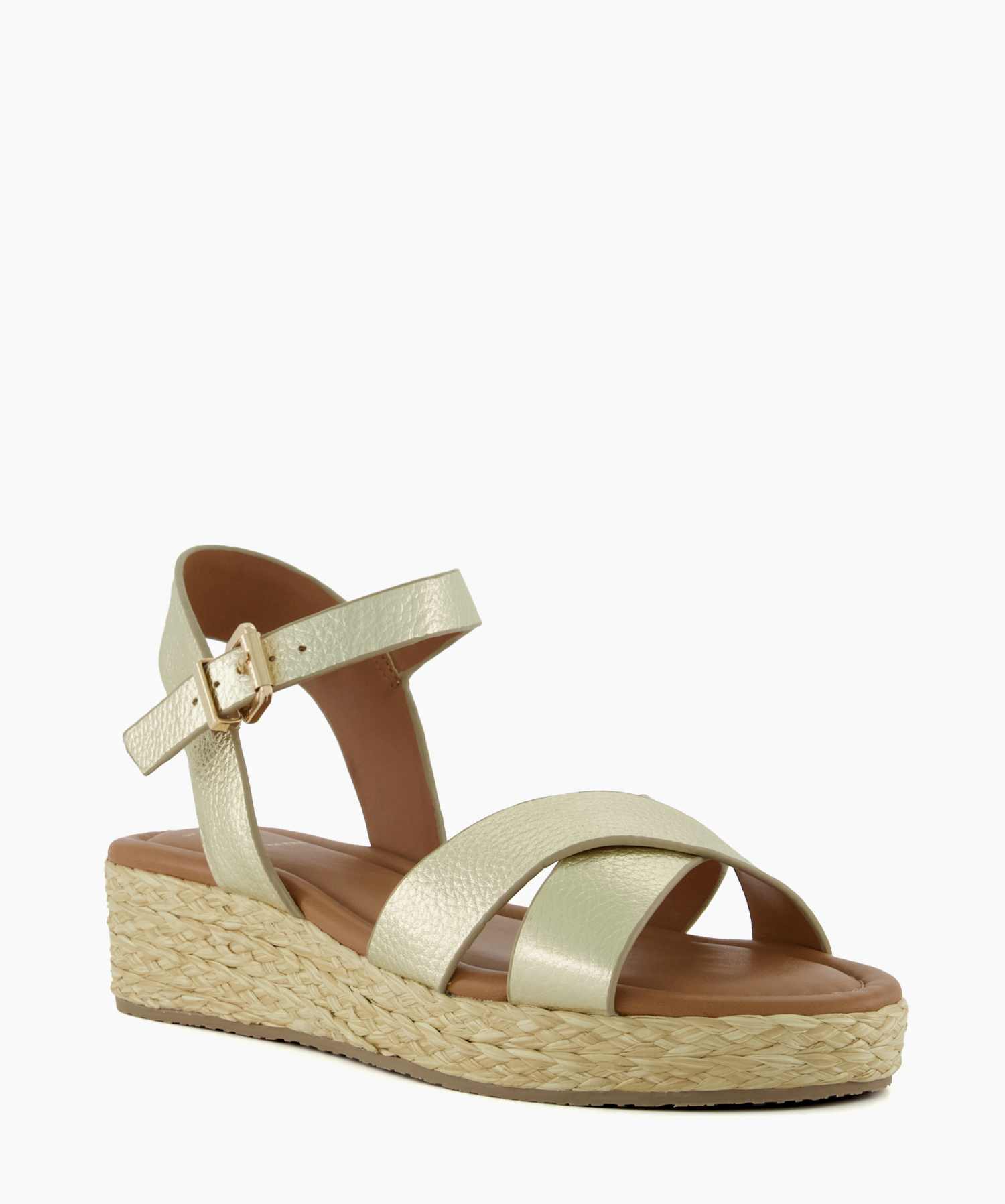 Linnie Gold Wide Fit Woven Flatform Sandals Dune London