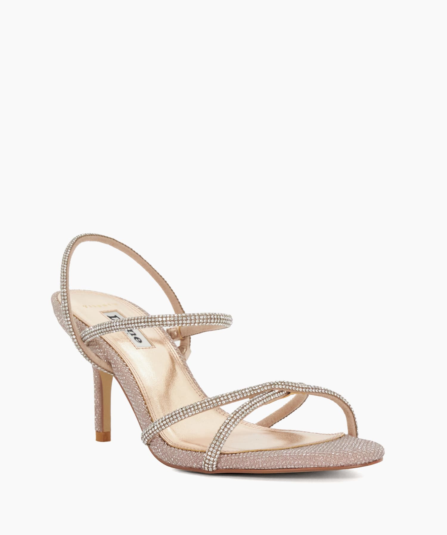 Momentum Rose Gold Wide Fit Diamante Open Toe Heels Dune London