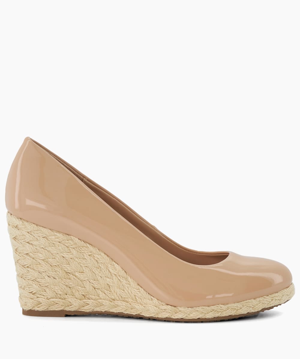 Nude patent leather cheap wedge