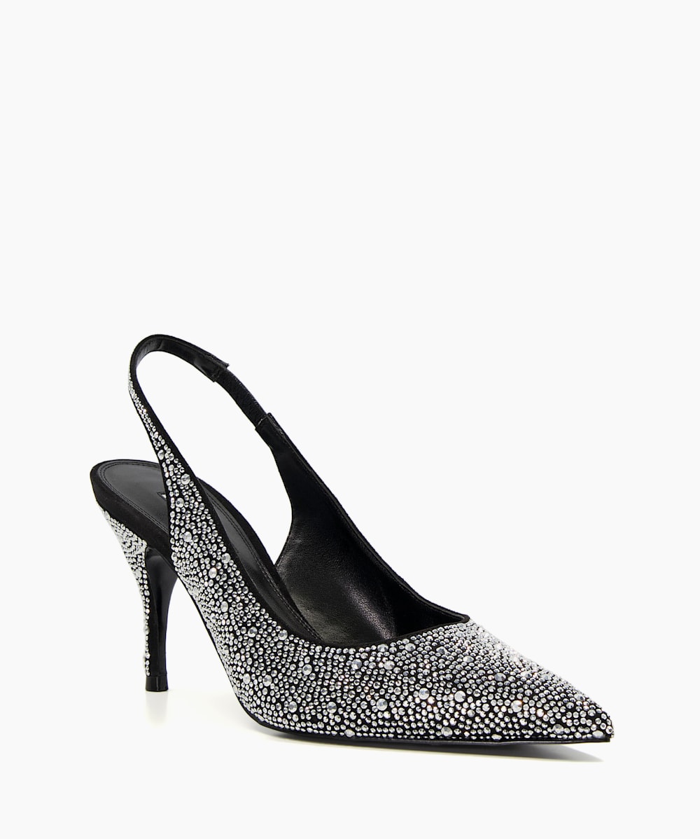 Captivating Black Crystal Slingback Courts Dune London
