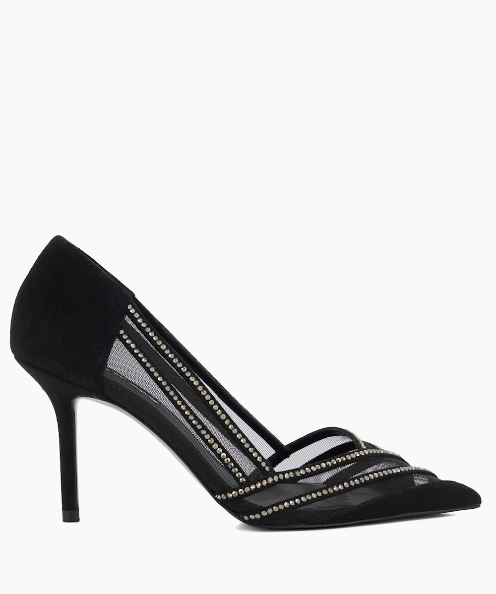 Access Black Diamante Mesh Heeled Court Shoes Dune London