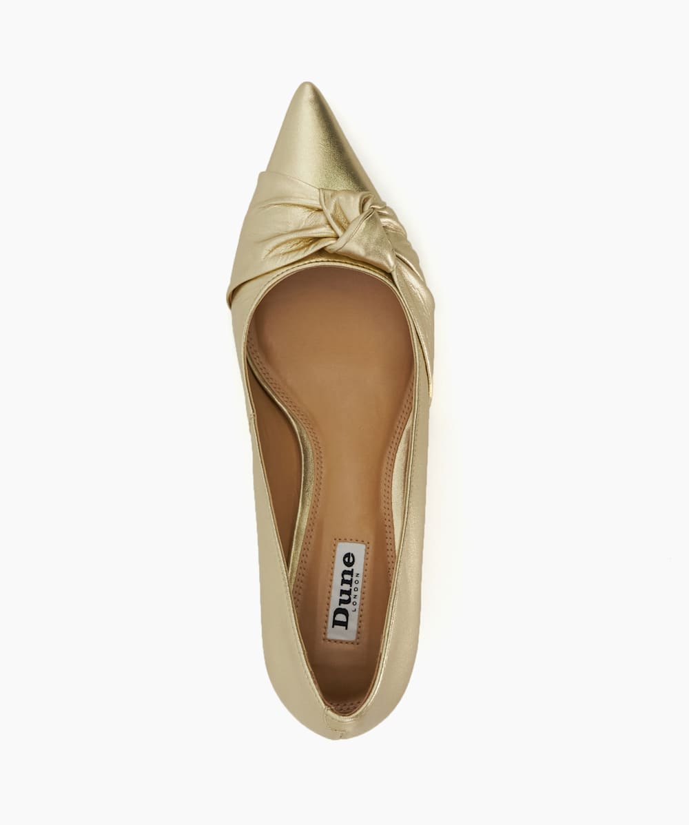 Address Gold Twist Detail Metallic Leather Kitten Heeled Courts