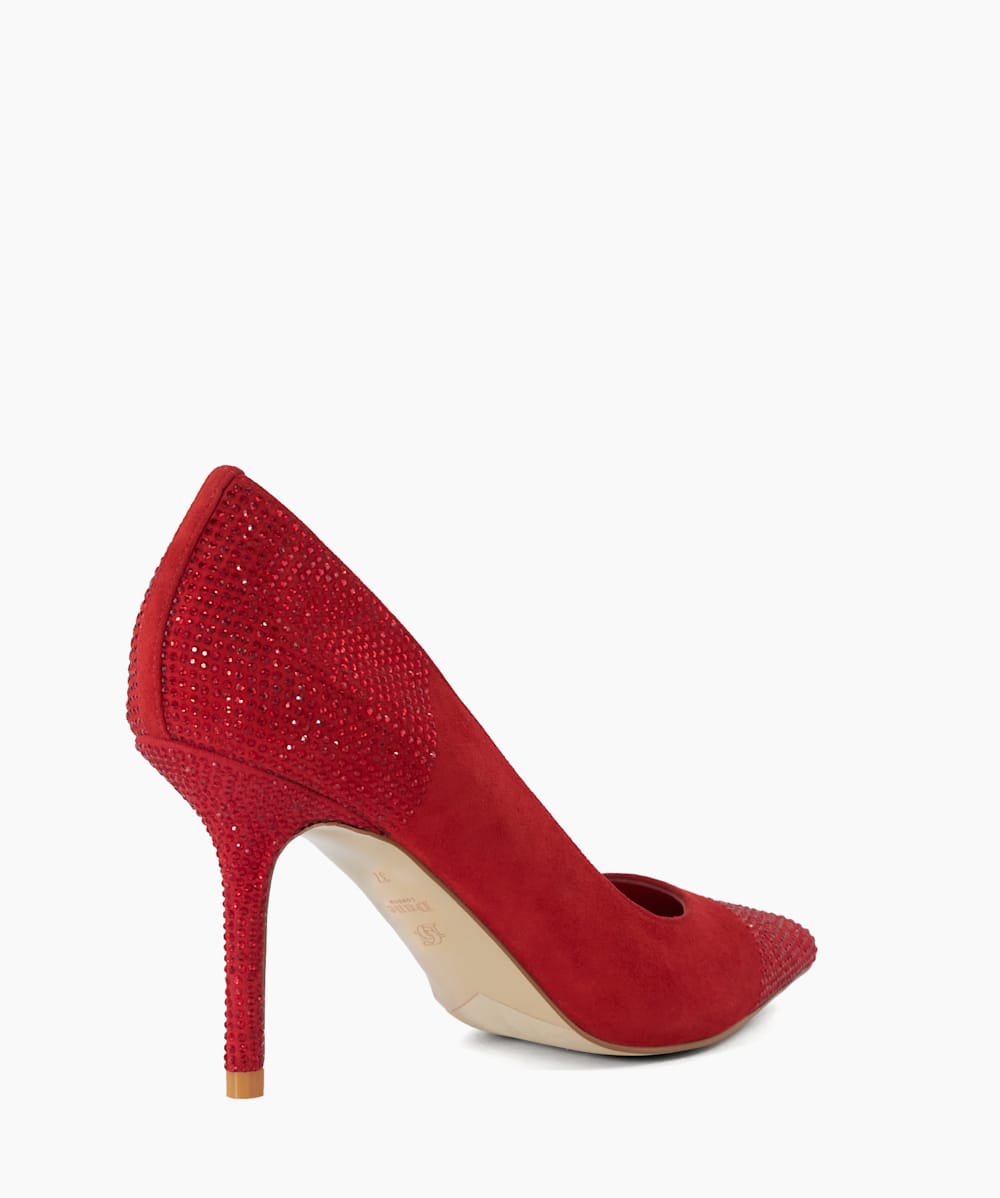Agency Red Diamante Trim Suede Heeled Courts Dune London