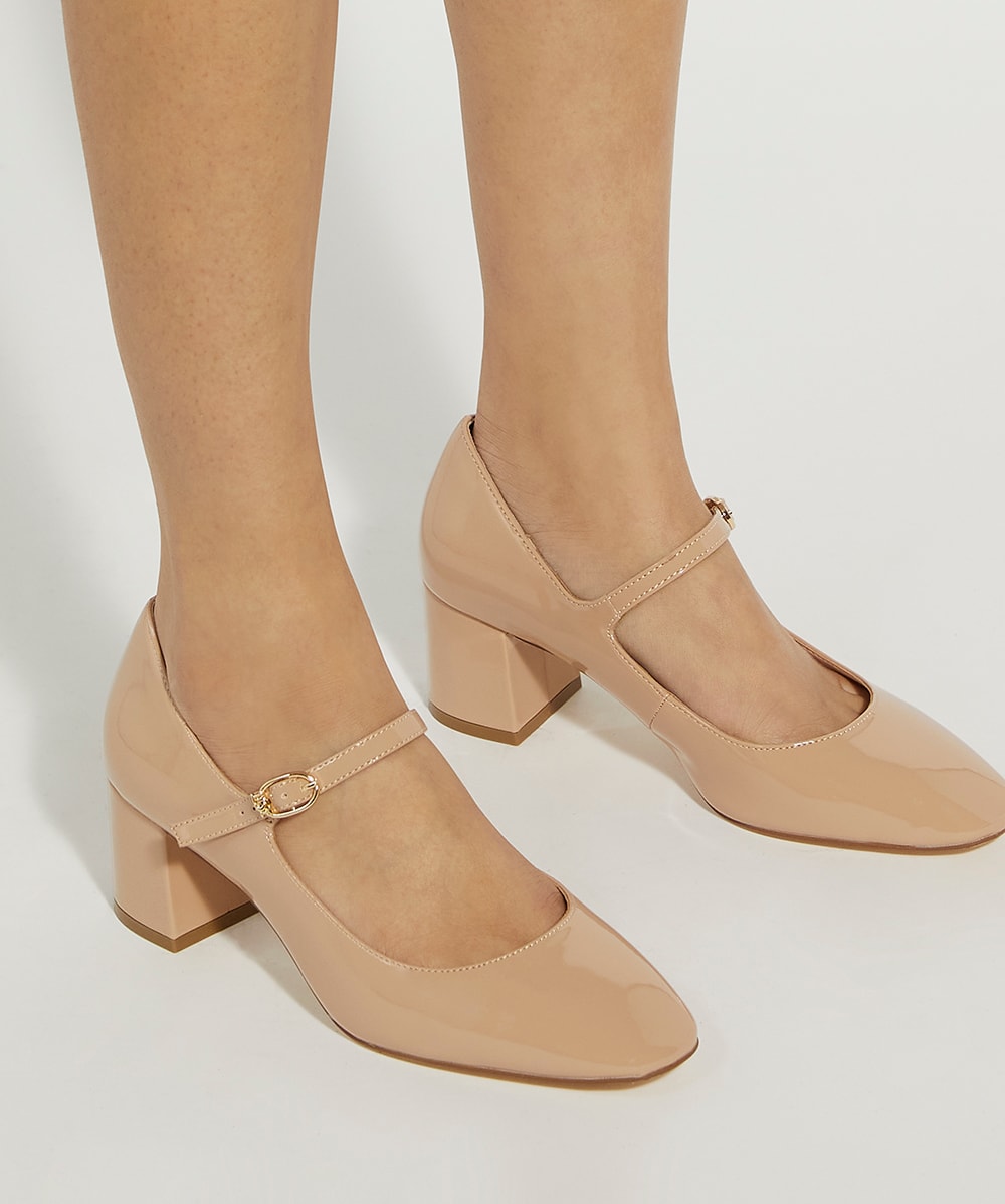 Nude patent block heel shoes cheap