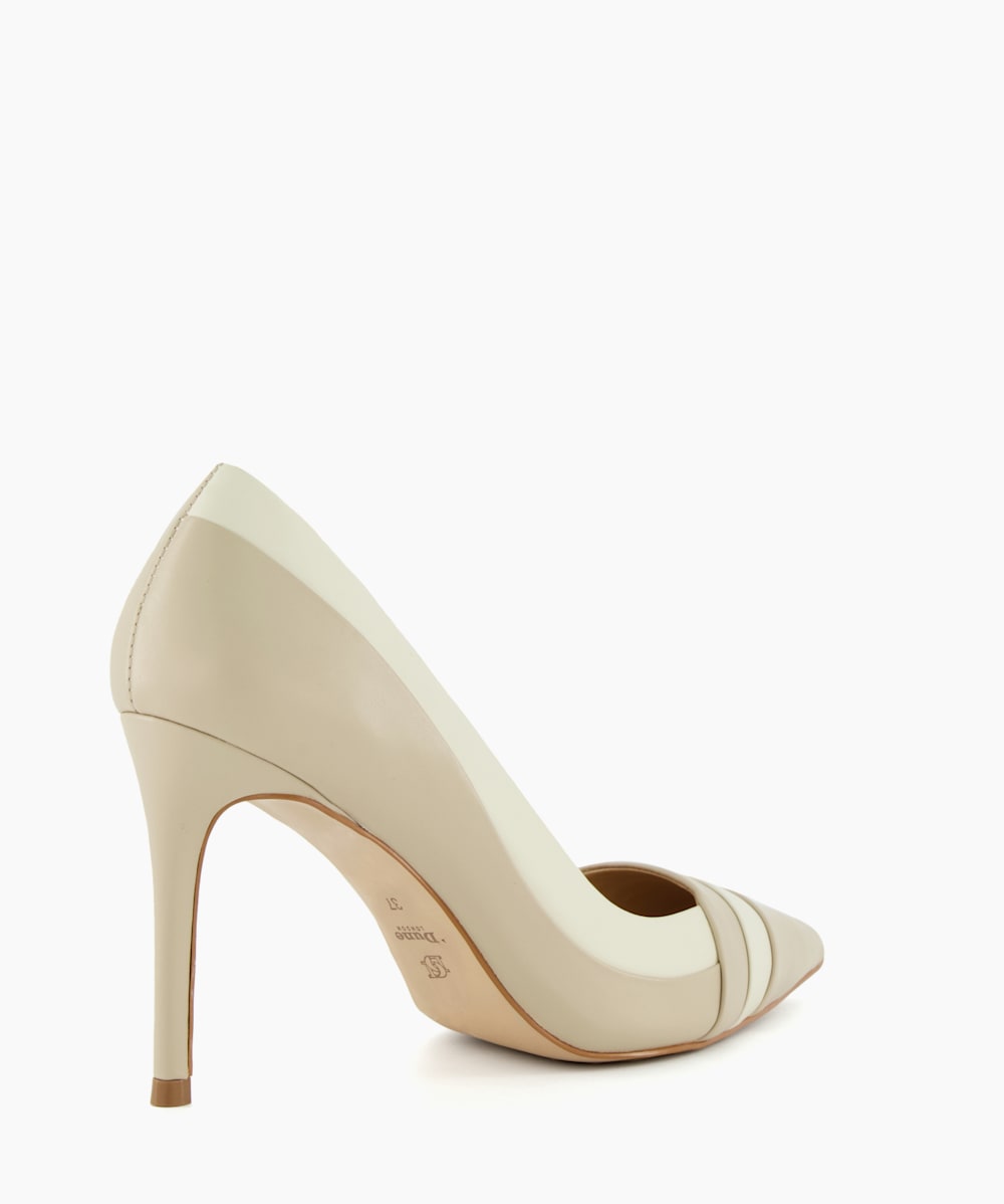 Alexandria ECRU LEATHER Stripe Detail Heeled Court Shoes Dune