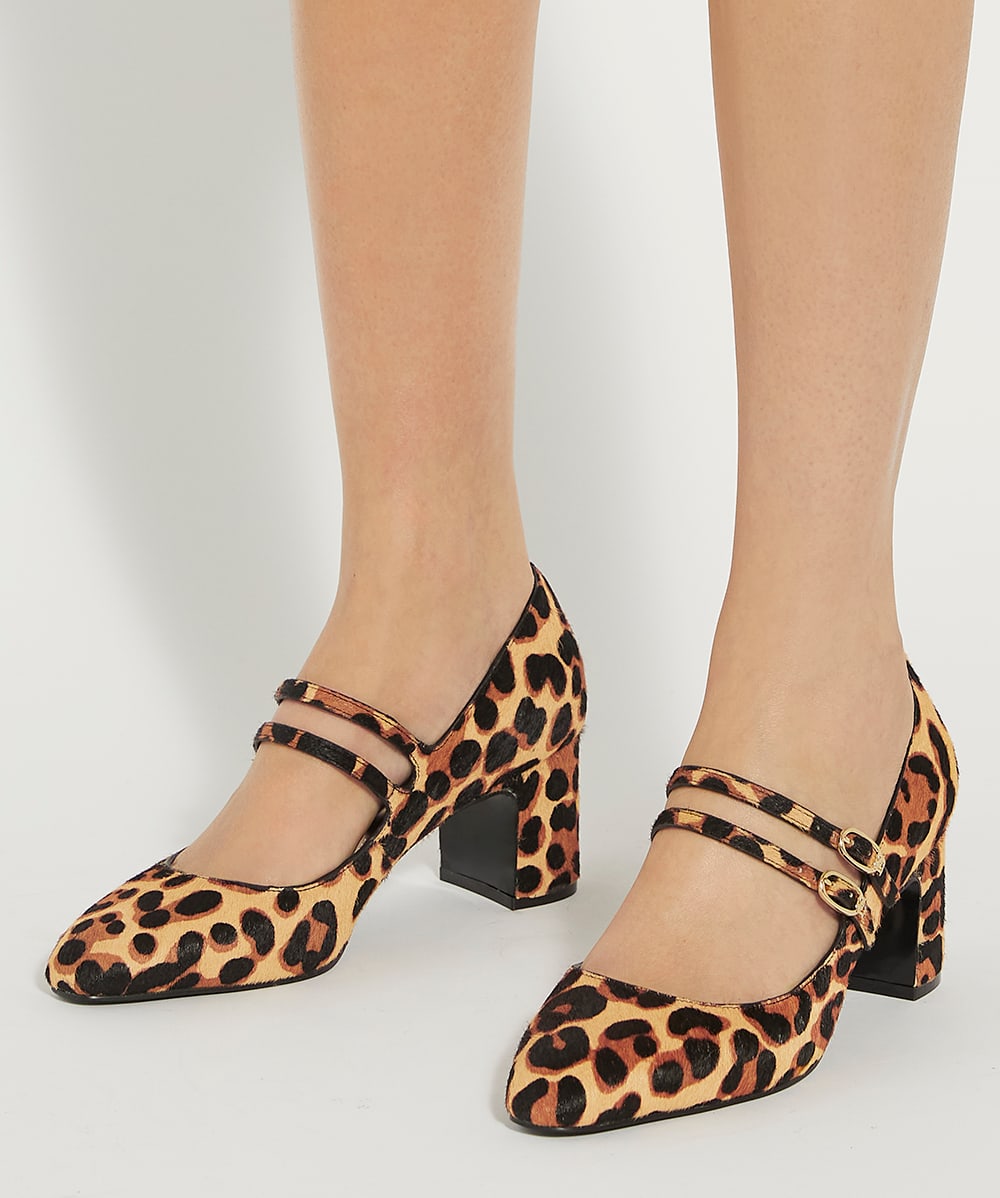 Leopard print block heel court shoes cheap