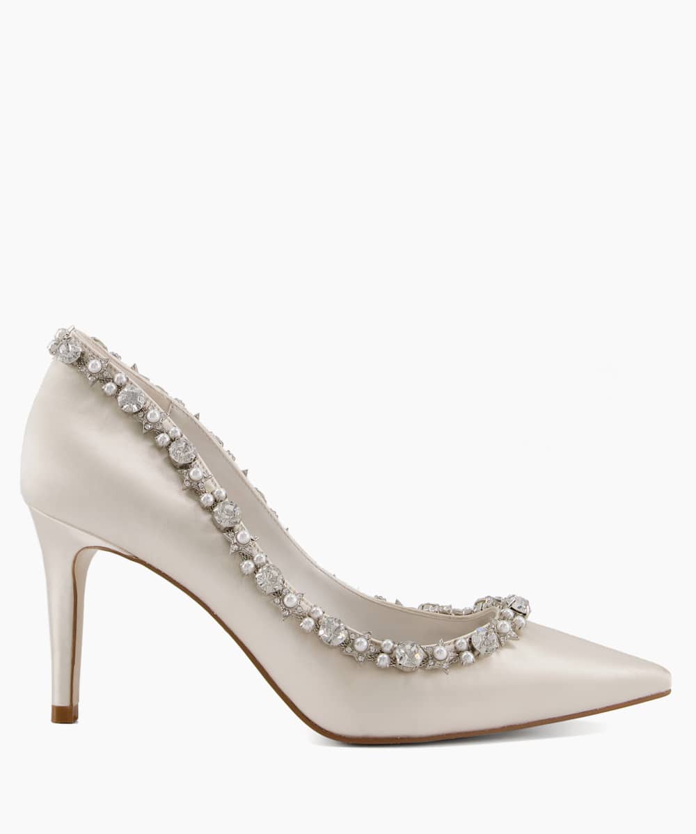 Aribella Ivory Crystal Star Trim Court Heels Dune London
