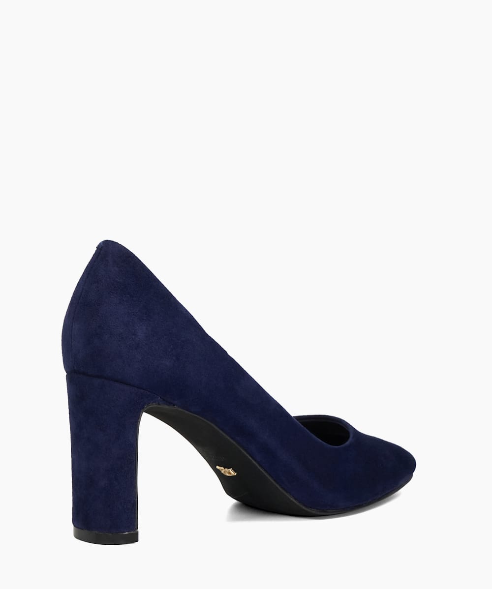 Arriving Navy High Block Heel Court Shoes Dune London